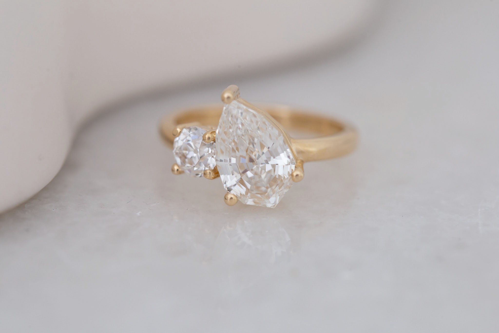 Liana Ring | Lab Pear Cut Diamond + Lab Old European Cut Diamond Engagement Ring 2.71 ct | 14k Recycled Gold | One of a Kind
