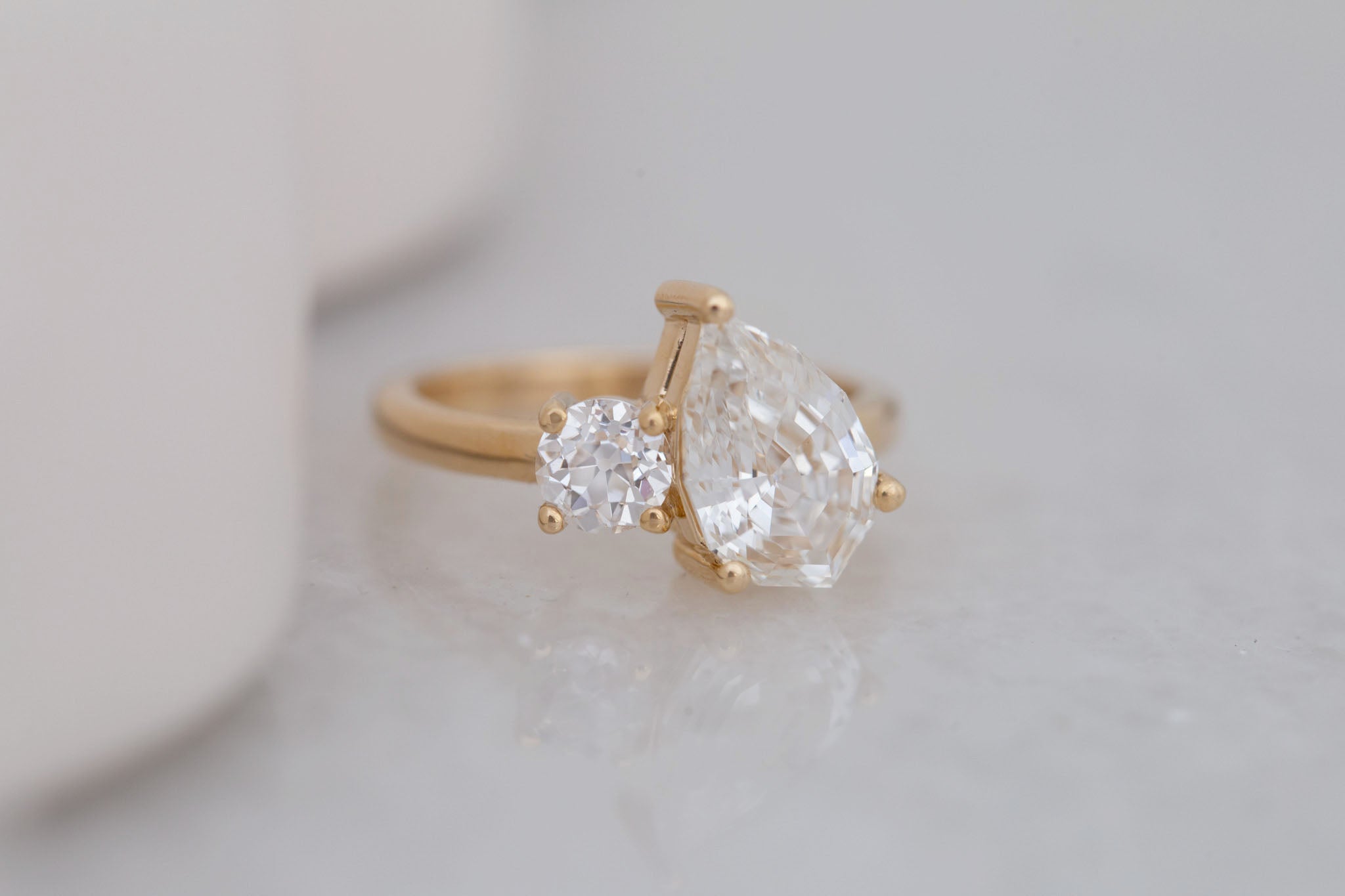 Liana Ring | Lab Pear Cut Diamond + Lab Old European Cut Diamond Engagement Ring 2.71 ct | 14k Recycled Gold | One of a Kind