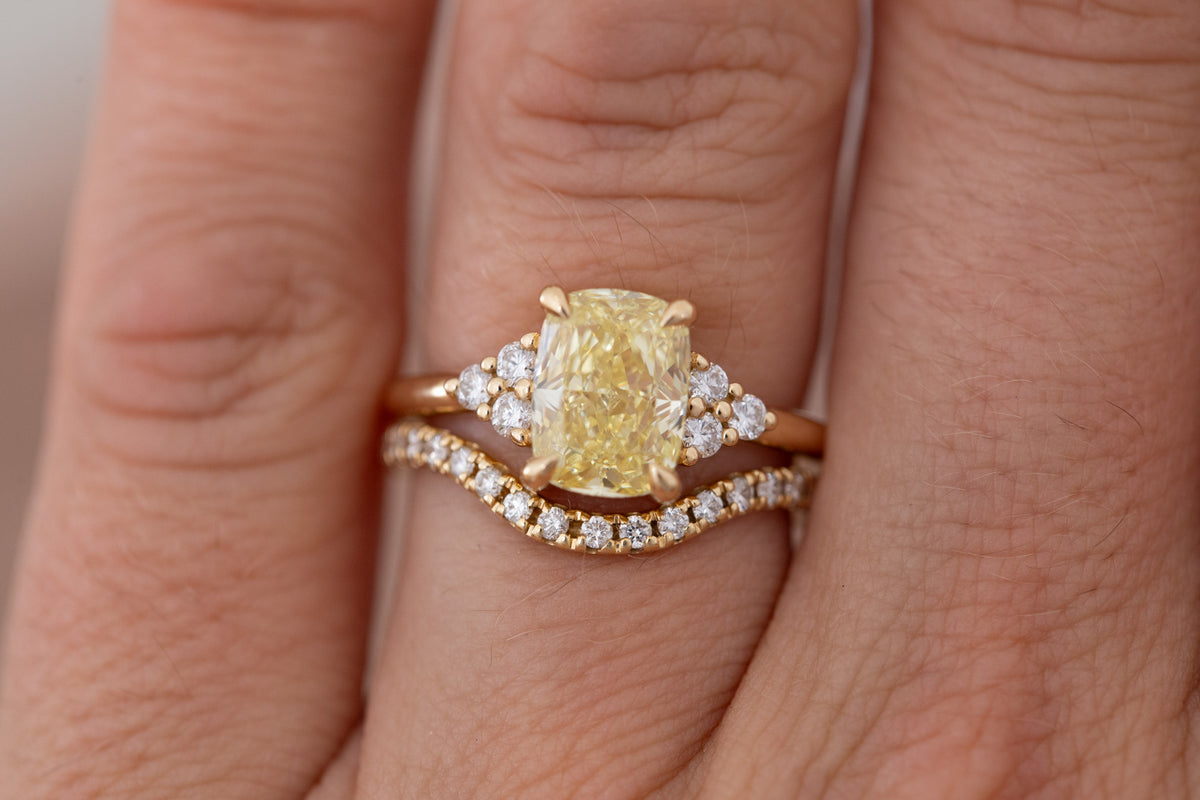 Verona Ring | Lab Yellow Cushion Cut Diamond + Round Diamond Accents Engagement Ring 2.75 ct | 14k Recycled Gold | One of a Kind