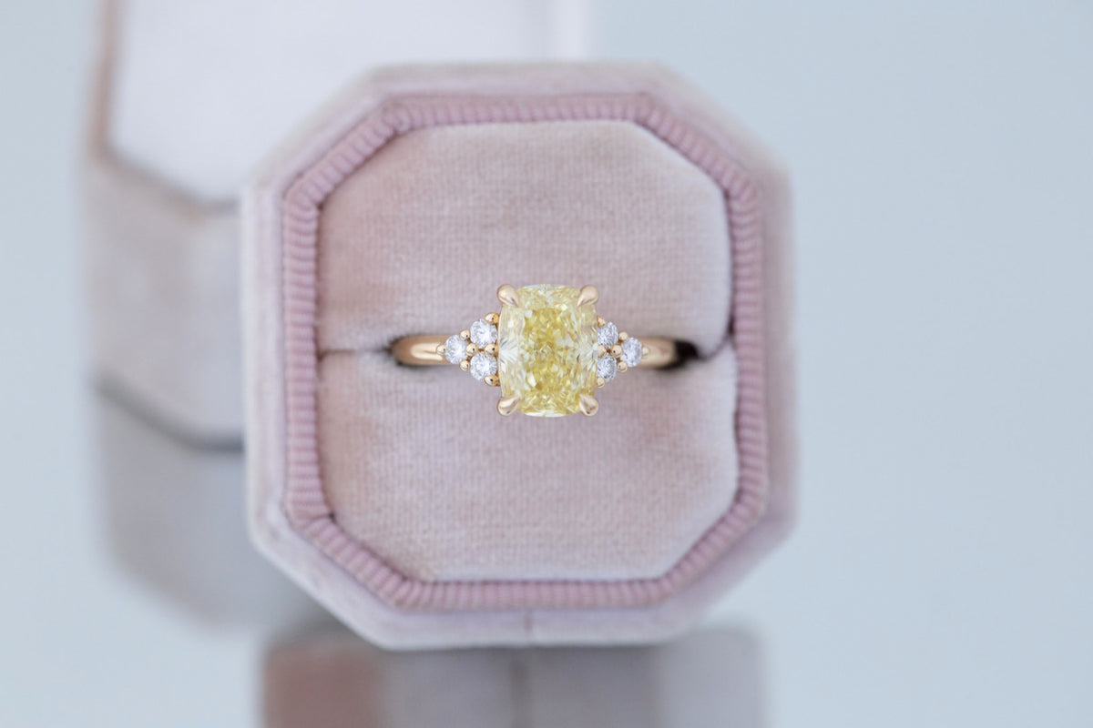 Verona Ring | Lab Yellow Cushion Cut Diamond + Round Diamond Accents Engagement Ring 2.75 ct | 14k Recycled Gold | One of a Kind