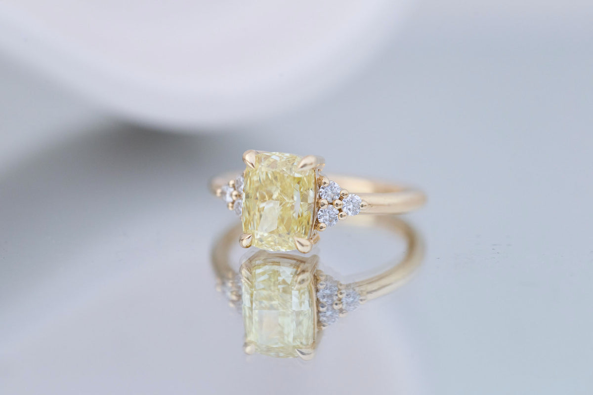 Verona Ring | Lab Yellow Cushion Cut Diamond + Round Diamond Accents Engagement Ring 2.75 ct | 14k Recycled Gold | One of a Kind
