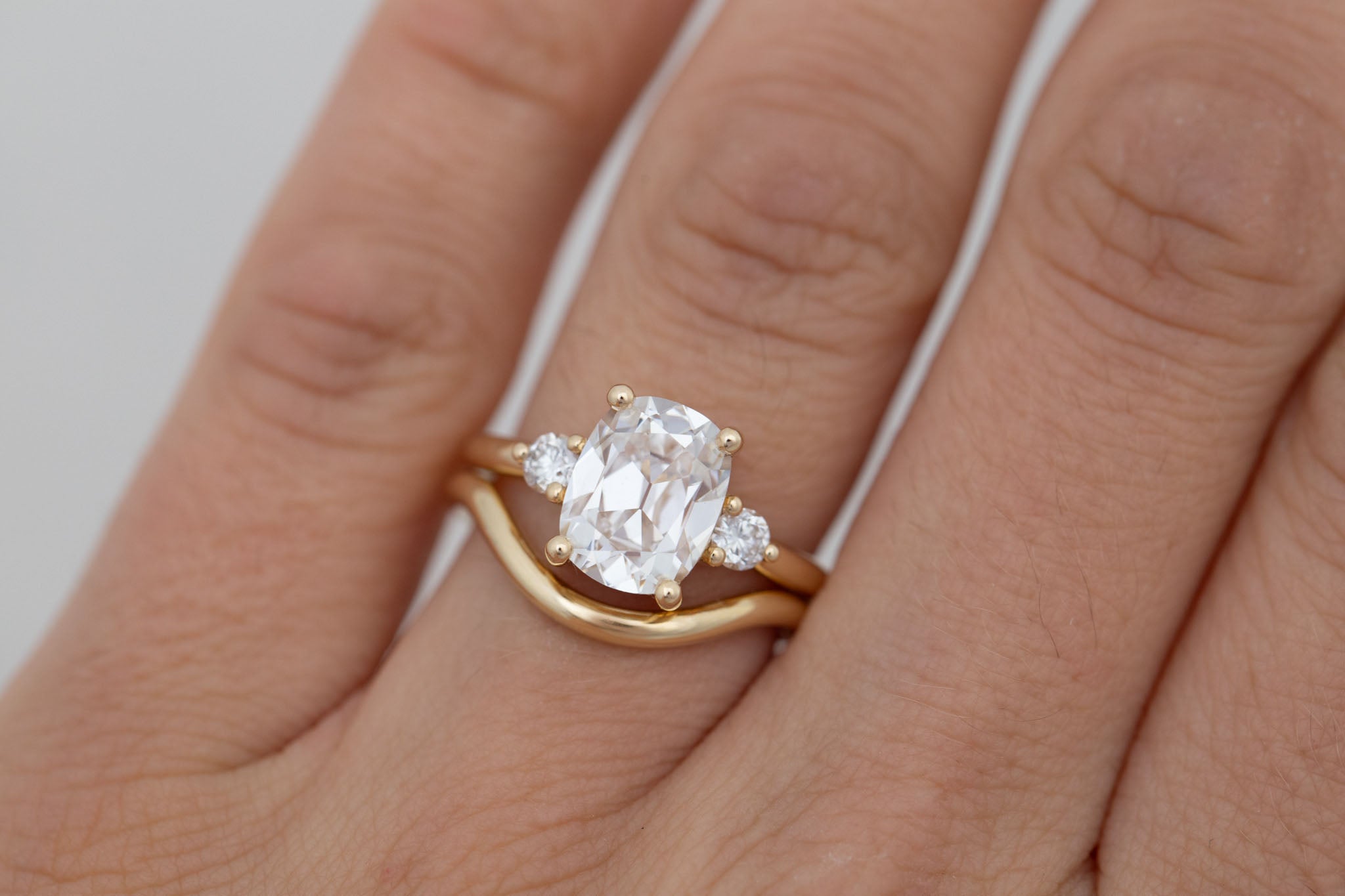 Maeve Ring | Lab Antique Cushion Cut Diamond + Round Lab Diamond Accent Engagement Ring 2.84 ct | 14k Recycled Gold | One of a Kind