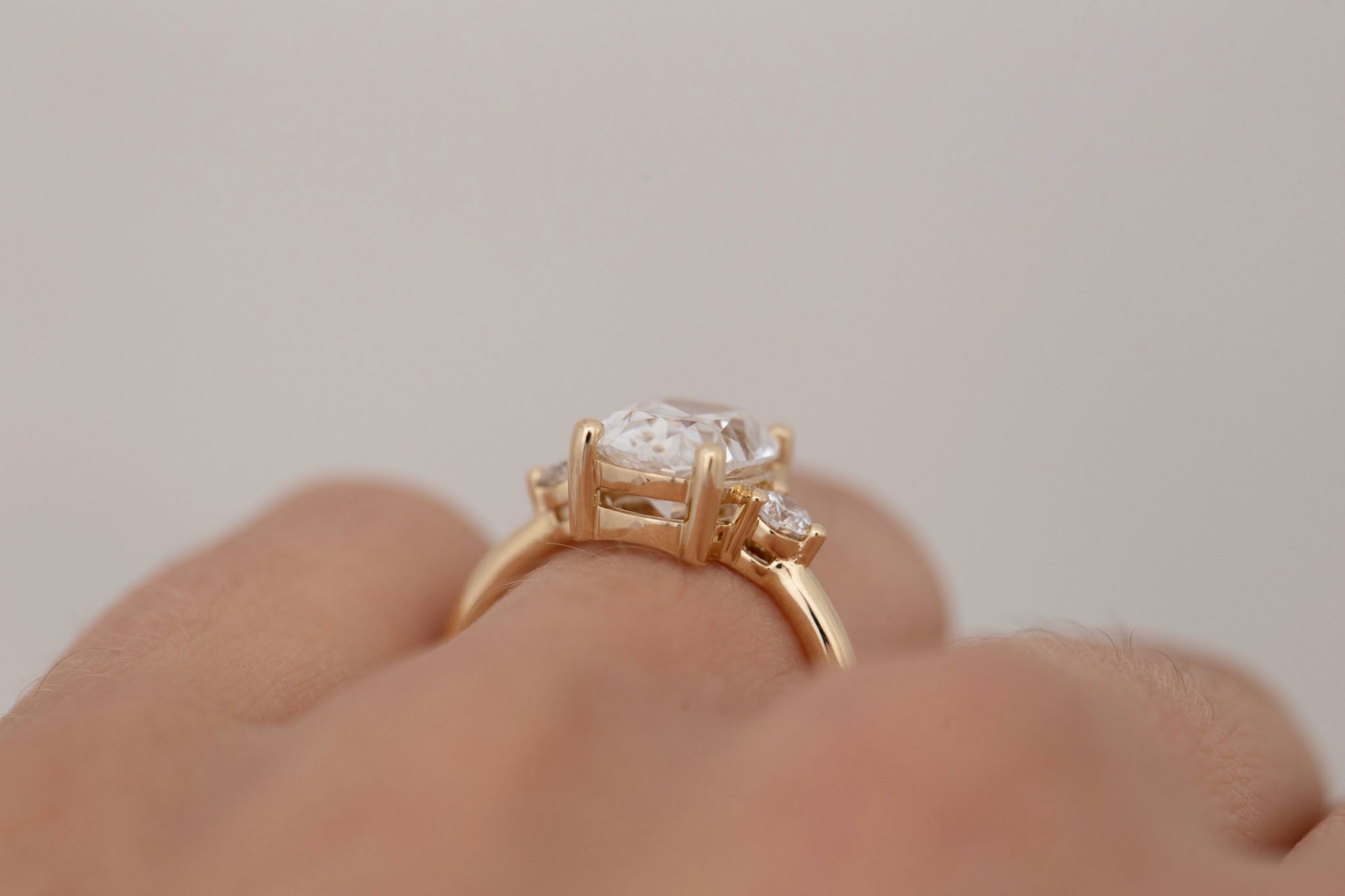Maeve Ring | Lab Antique Cushion Cut Diamond + Round Lab Diamond Accent Engagement Ring 2.84 ct | 14k Recycled Gold | One of a Kind