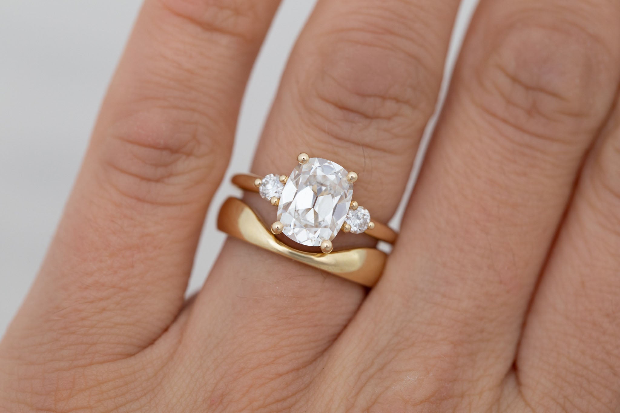 Maeve Ring | Lab Antique Cushion Cut Diamond + Round Lab Diamond Accent Engagement Ring 2.84 ct | 14k Recycled Gold | One of a Kind