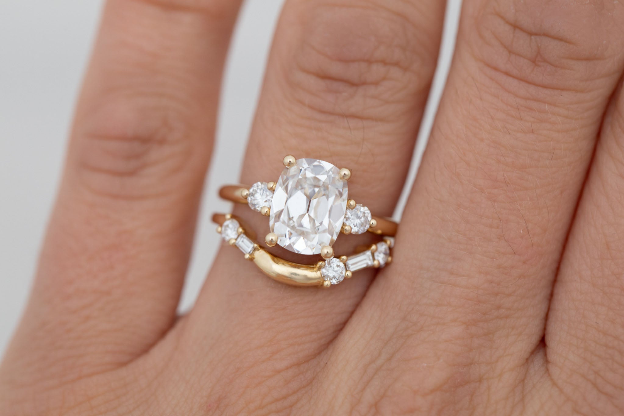 Maeve Ring | Lab Antique Cushion Cut Diamond + Round Lab Diamond Accent Engagement Ring 2.84 ct | 14k Recycled Gold | One of a Kind