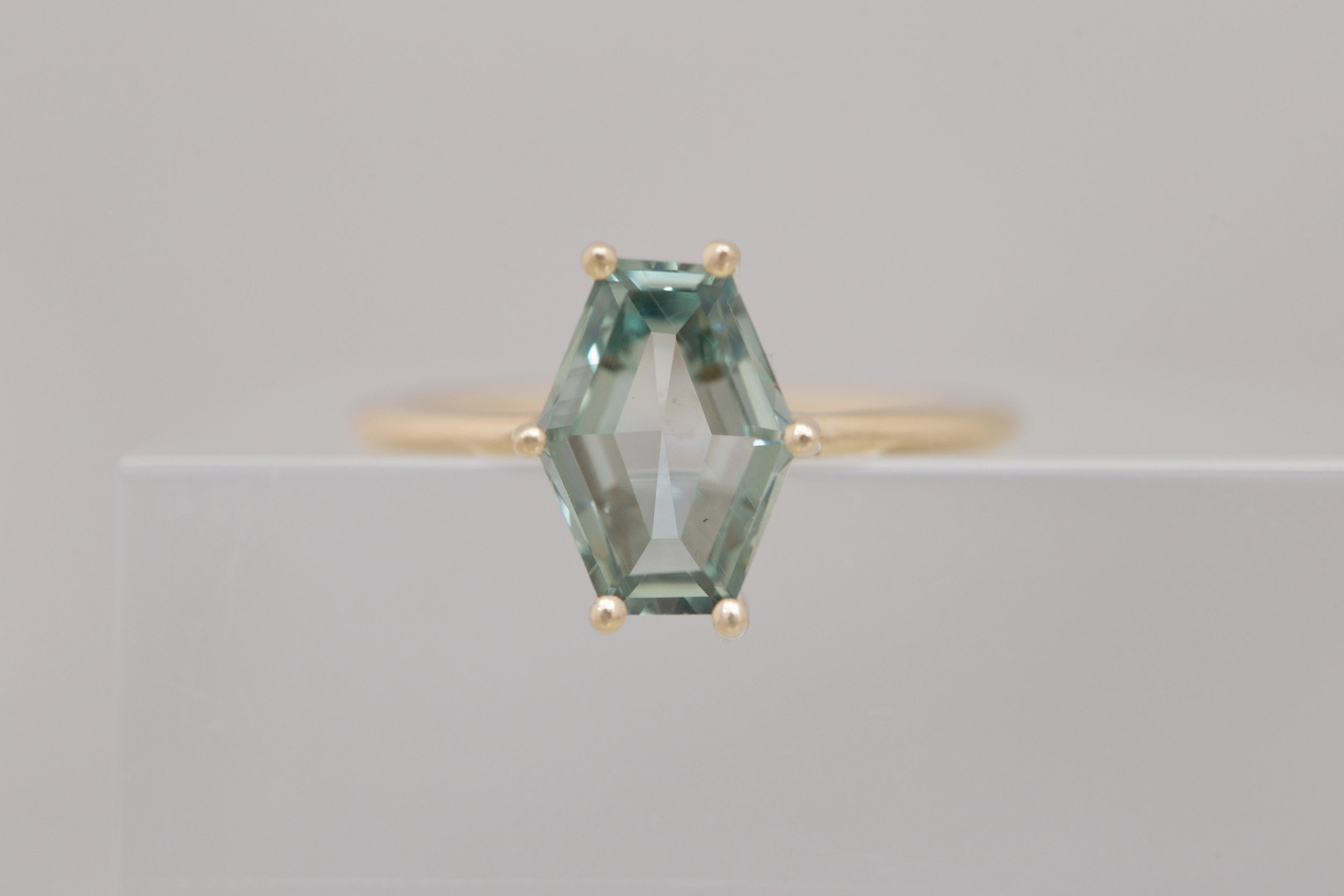 Mesa Ring | Mint Hexagonal Portrait Cut Solitaire Engagement Ring 2.94 ct | 14k Recycled Gold | One of a Kind