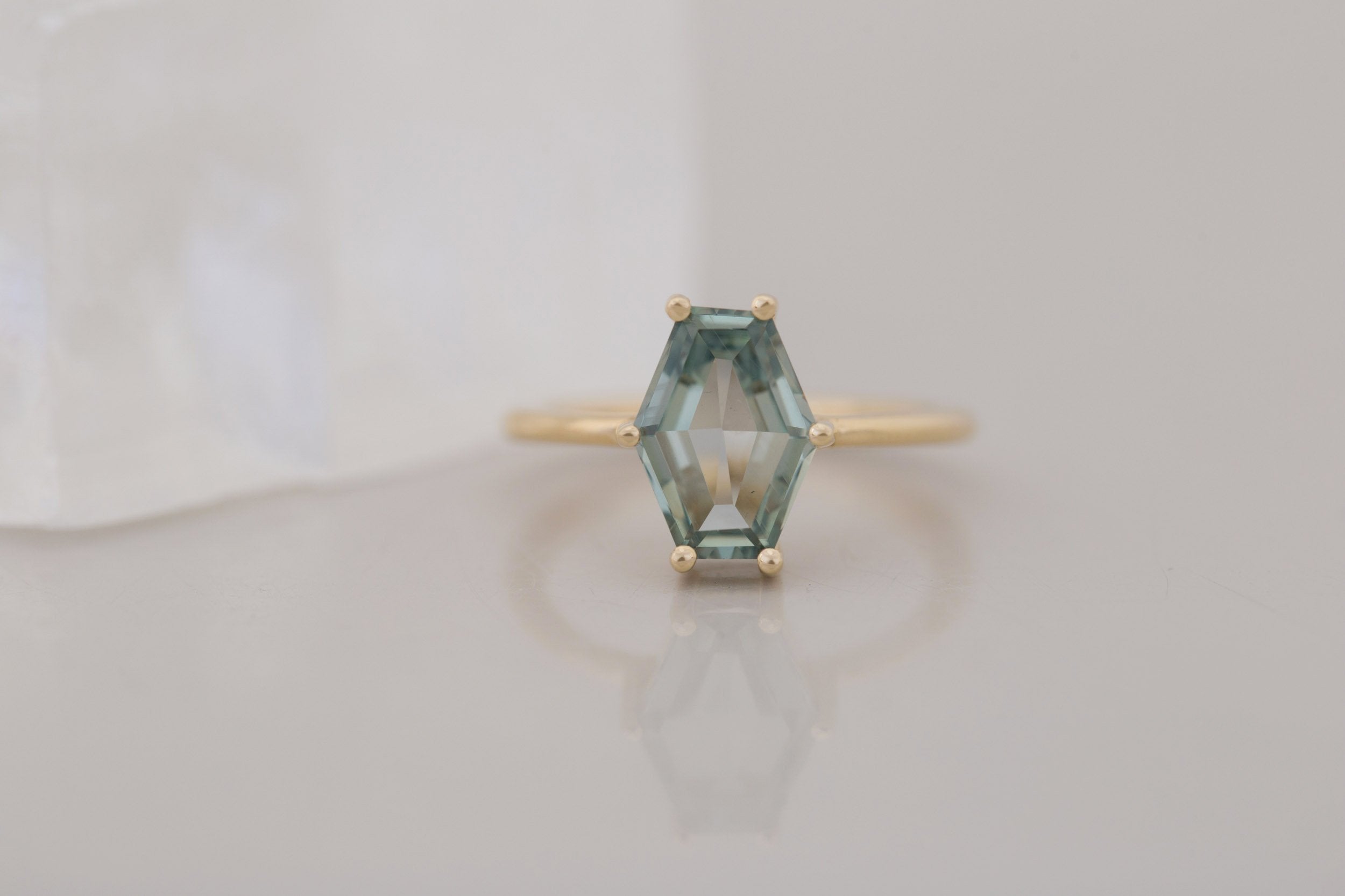 Mesa Ring | Mint Hexagonal Portrait Cut Solitaire Engagement Ring 2.94 ct | 14k Recycled Gold | One of a Kind