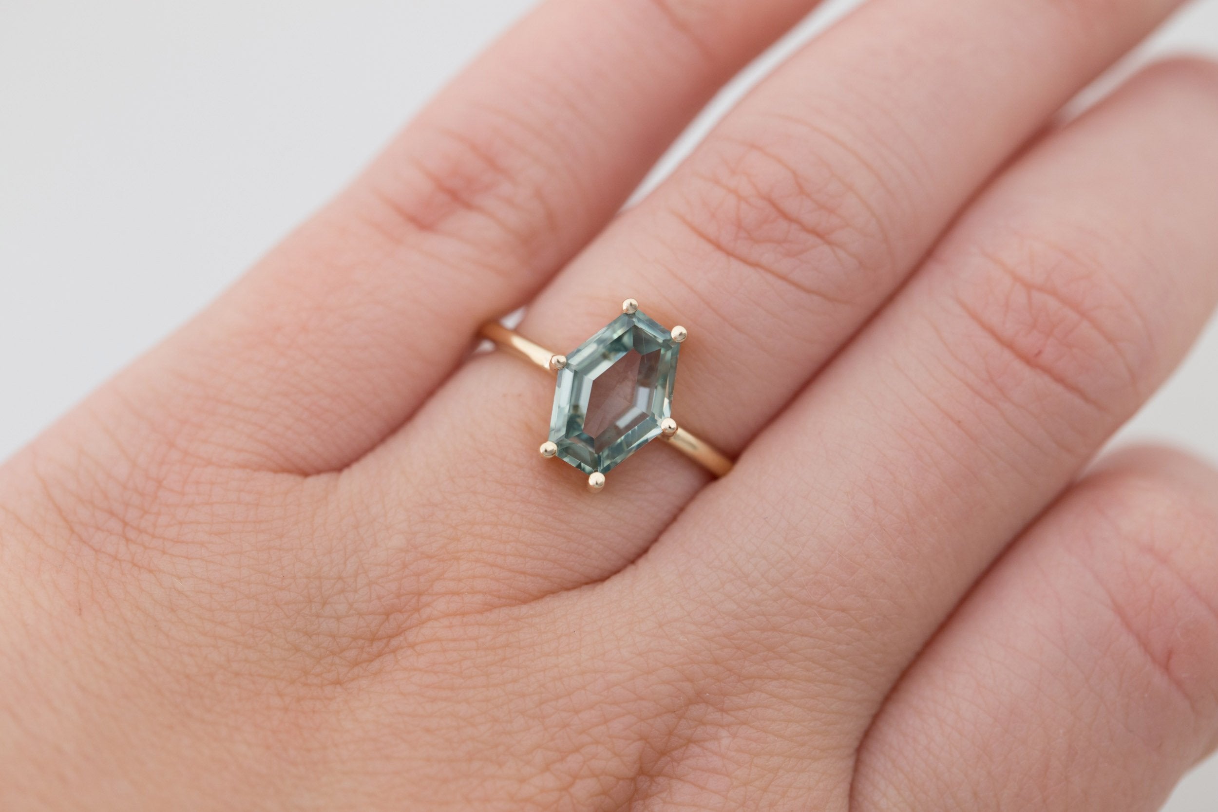 Mesa Ring | Mint Hexagonal Portrait Cut Solitaire Engagement Ring 2.94 ct | 14k Recycled Gold | One of a Kind