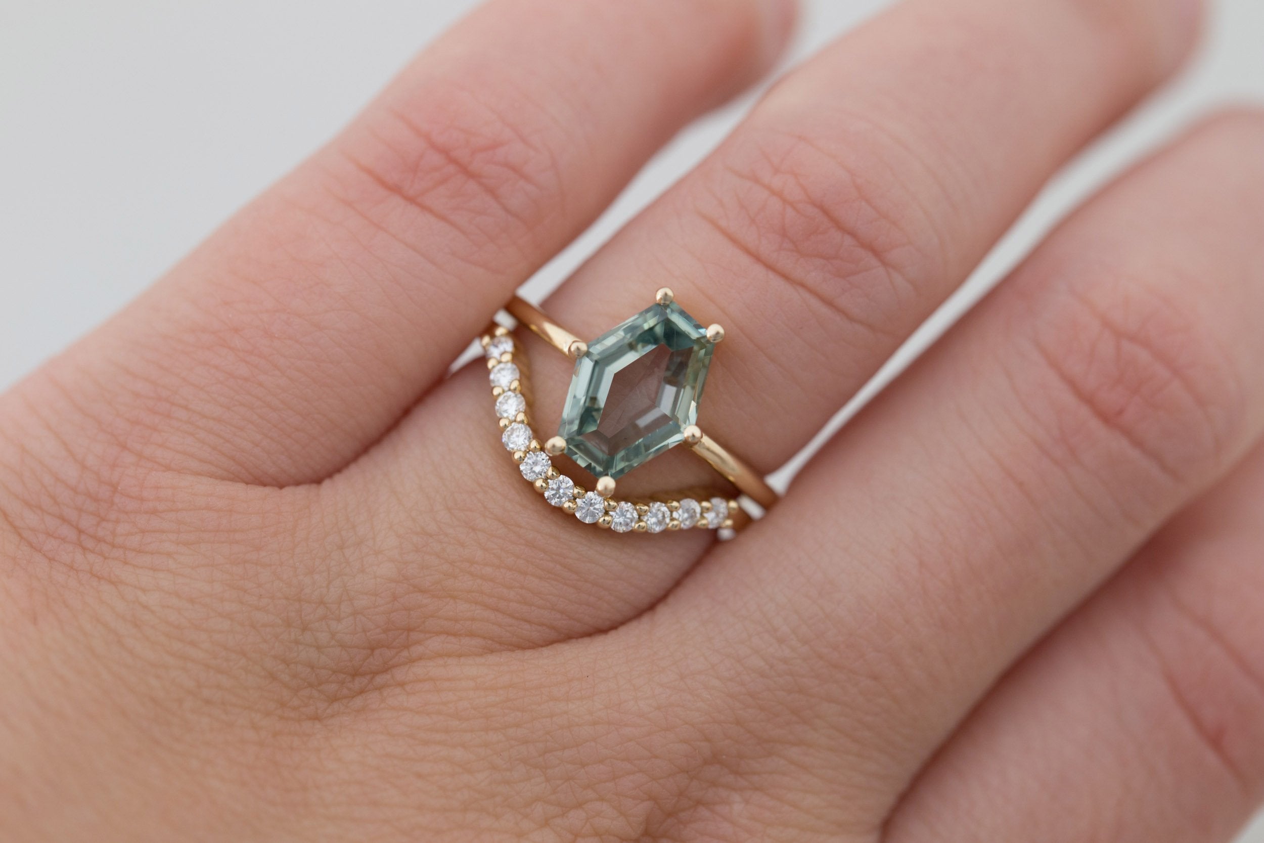 Mesa Ring | Mint Hexagonal Portrait Cut Solitaire Engagement Ring 2.94 ct | 14k Recycled Gold | One of a Kind