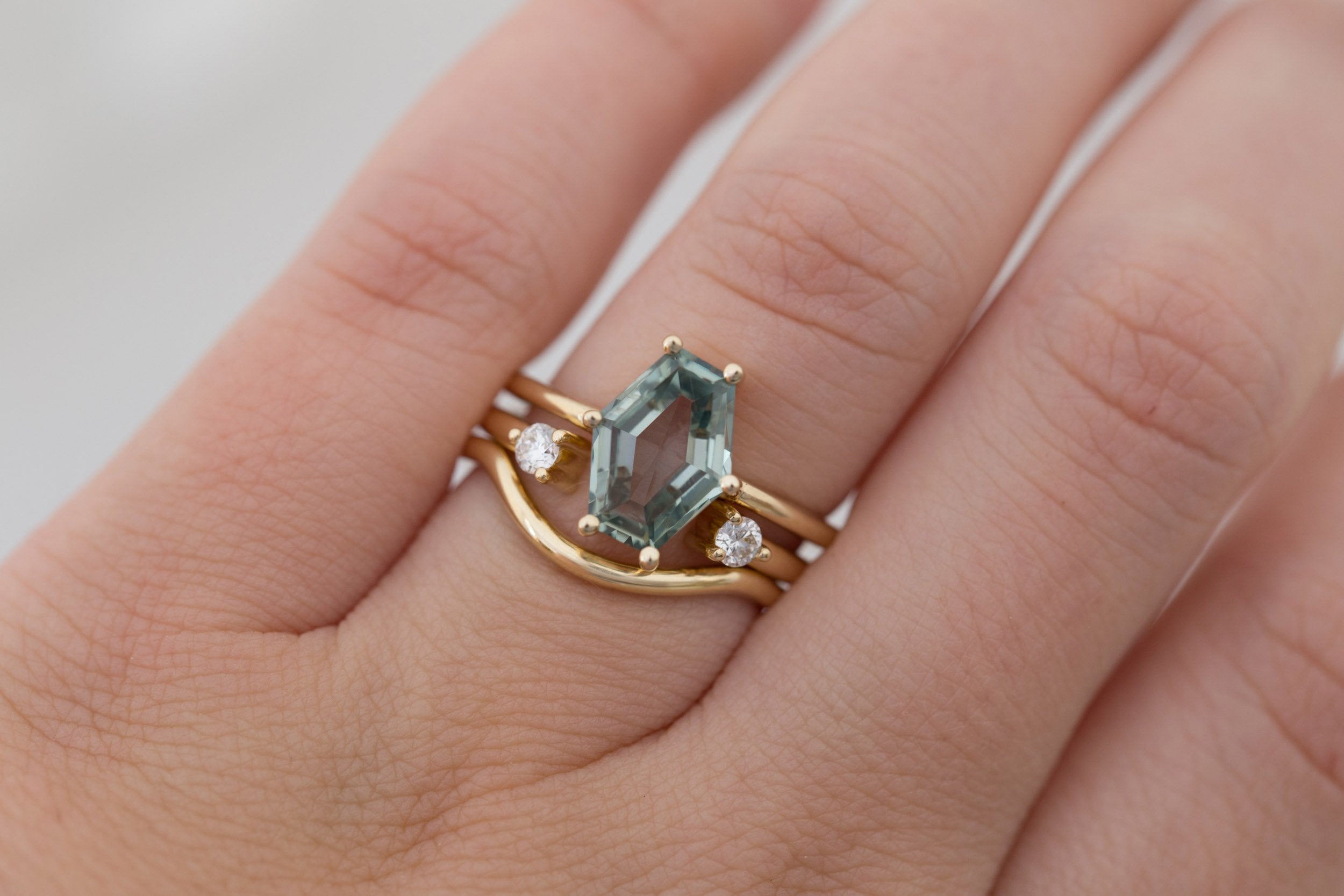 Mesa Ring | Mint Hexagonal Portrait Cut Solitaire Engagement Ring 2.94 ct | 14k Recycled Gold | One of a Kind
