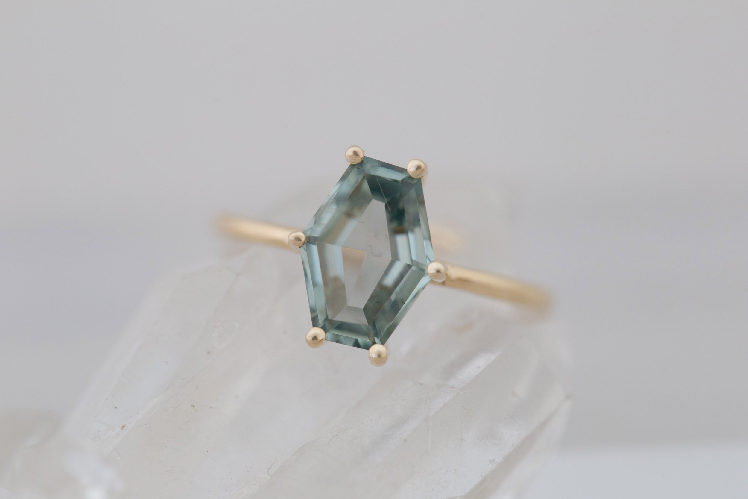 Mesa Ring | Mint Hexagonal Portrait Cut Solitaire Engagement Ring 2.94 ct | 14k Recycled Gold | One of a Kind