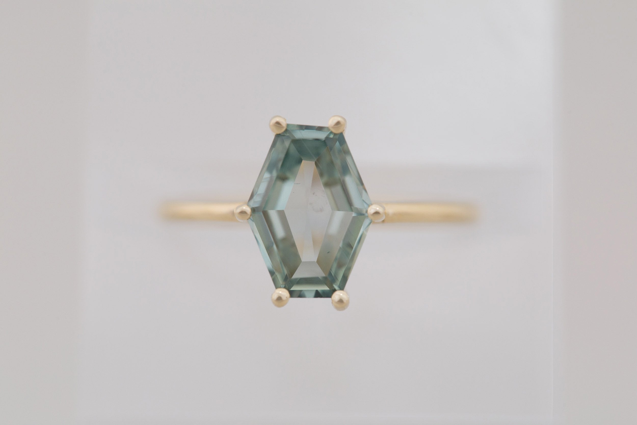 Mesa Ring | Mint Hexagonal Portrait Cut Solitaire Engagement Ring 2.94 ct | 14k Recycled Gold | One of a Kind