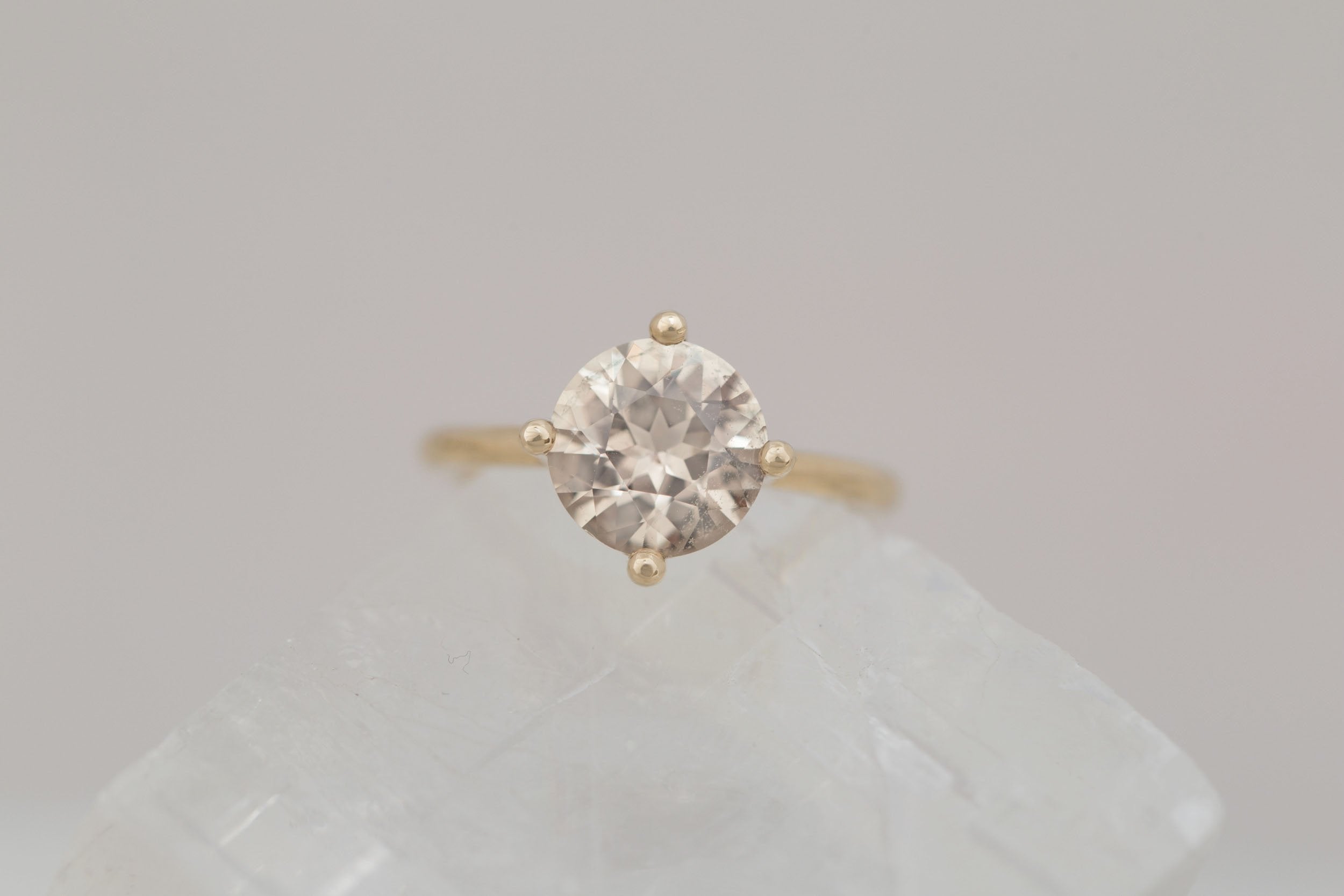 Leta Ring | Champagne Round Sapphire Compass Set Solitaire Engagement Ring 2.95 ct | 14k Recycled Gold | One of a Kind