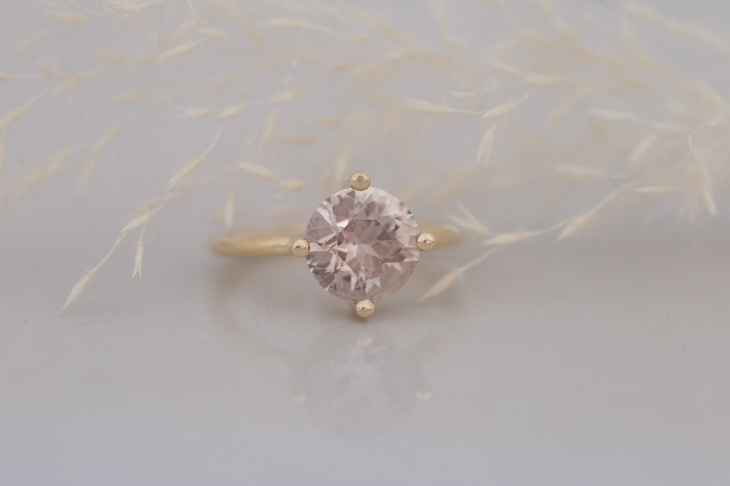 Leta Ring | Champagne Round Sapphire Compass Set Solitaire Engagement Ring 2.95 ct | 14k Recycled Gold | One of a Kind