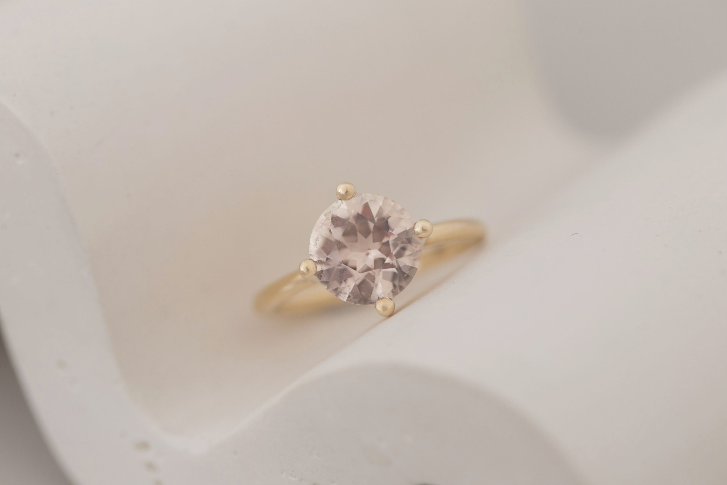 Leta Ring | Champagne Round Sapphire Compass Set Solitaire Engagement Ring 2.95 ct | 14k Recycled Gold | One of a Kind