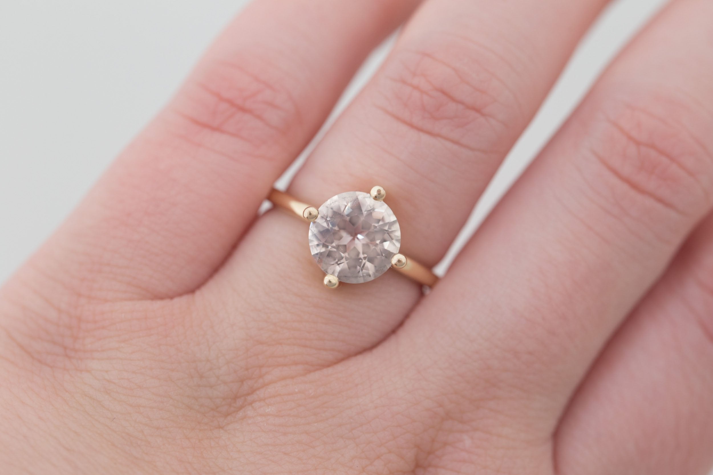 Leta Ring | Champagne Round Sapphire Compass Set Solitaire Engagement Ring 2.95 ct | 14k Recycled Gold | One of a Kind