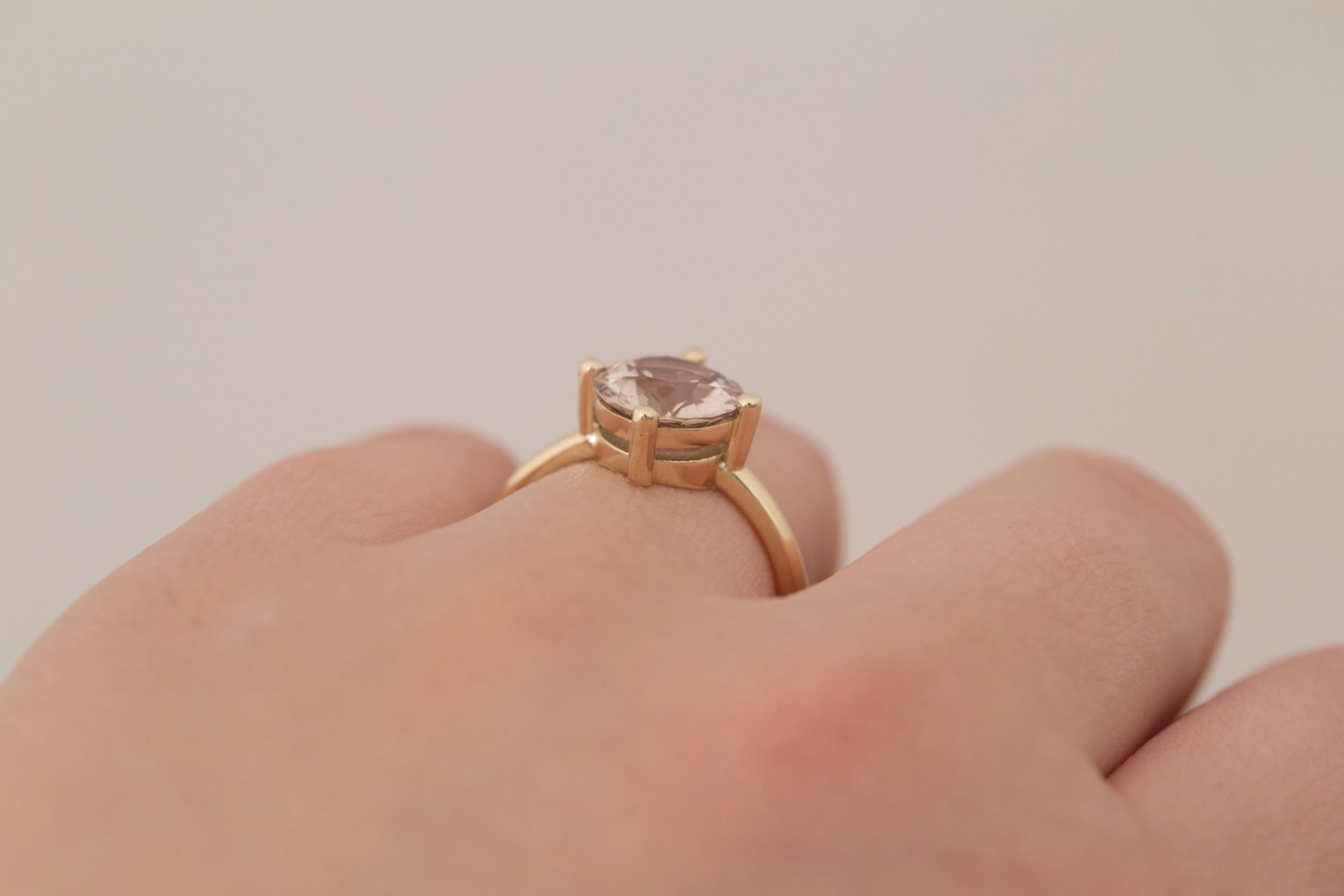 Leta Ring | Champagne Round Sapphire Compass Set Solitaire Engagement Ring 2.95 ct | 14k Recycled Gold | One of a Kind
