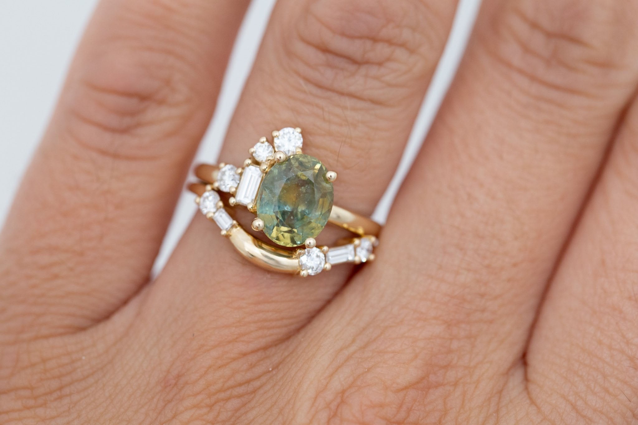 Freya Ring | Bicolor Sapphire + Diamond Cluster Engagement Ring 2.99 ct | 14k Recycled Gold | One of a Kind