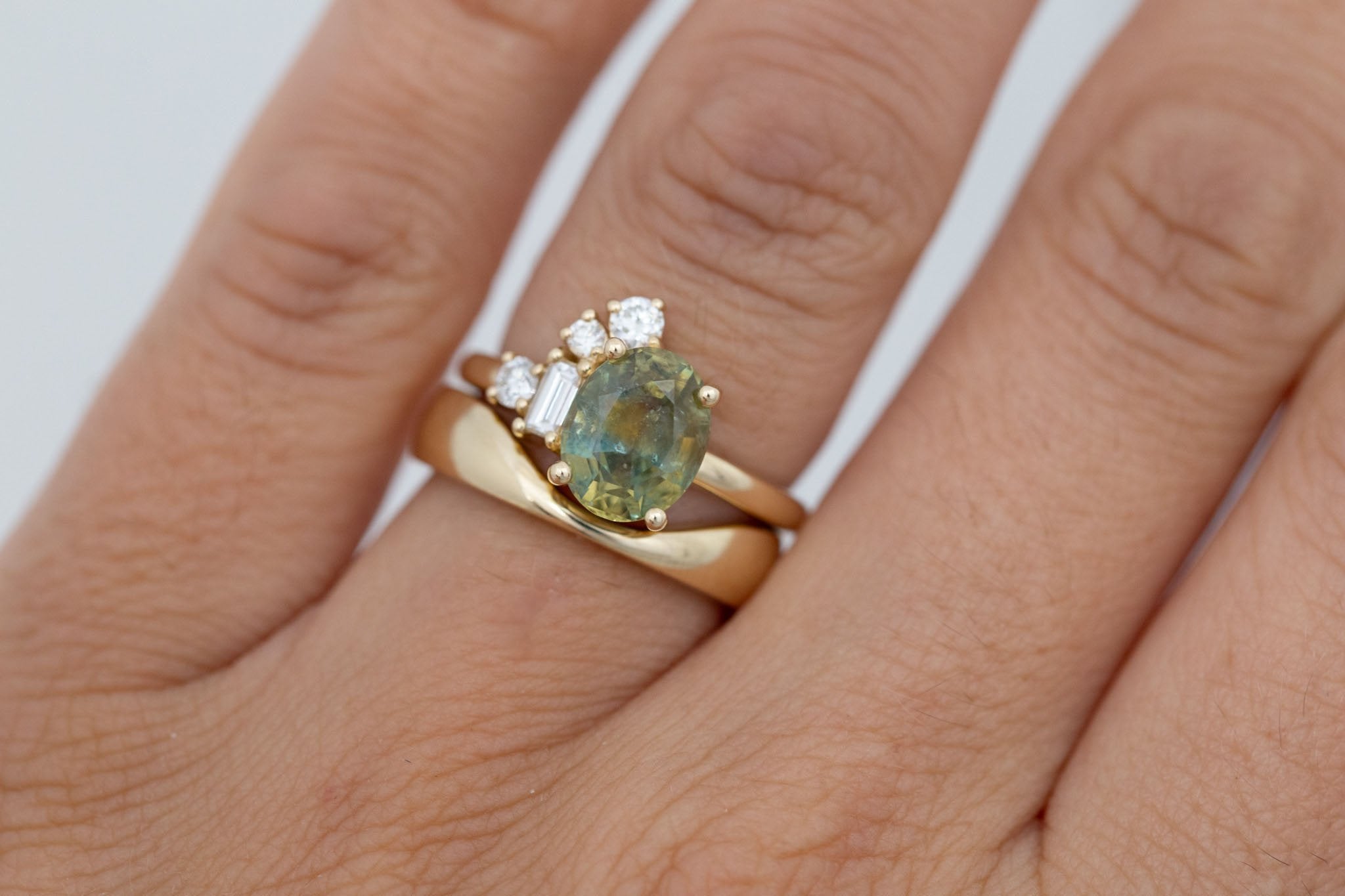 Freya Ring | Bicolor Sapphire + Diamond Cluster Engagement Ring 2.99 ct | 14k Recycled Gold | One of a Kind