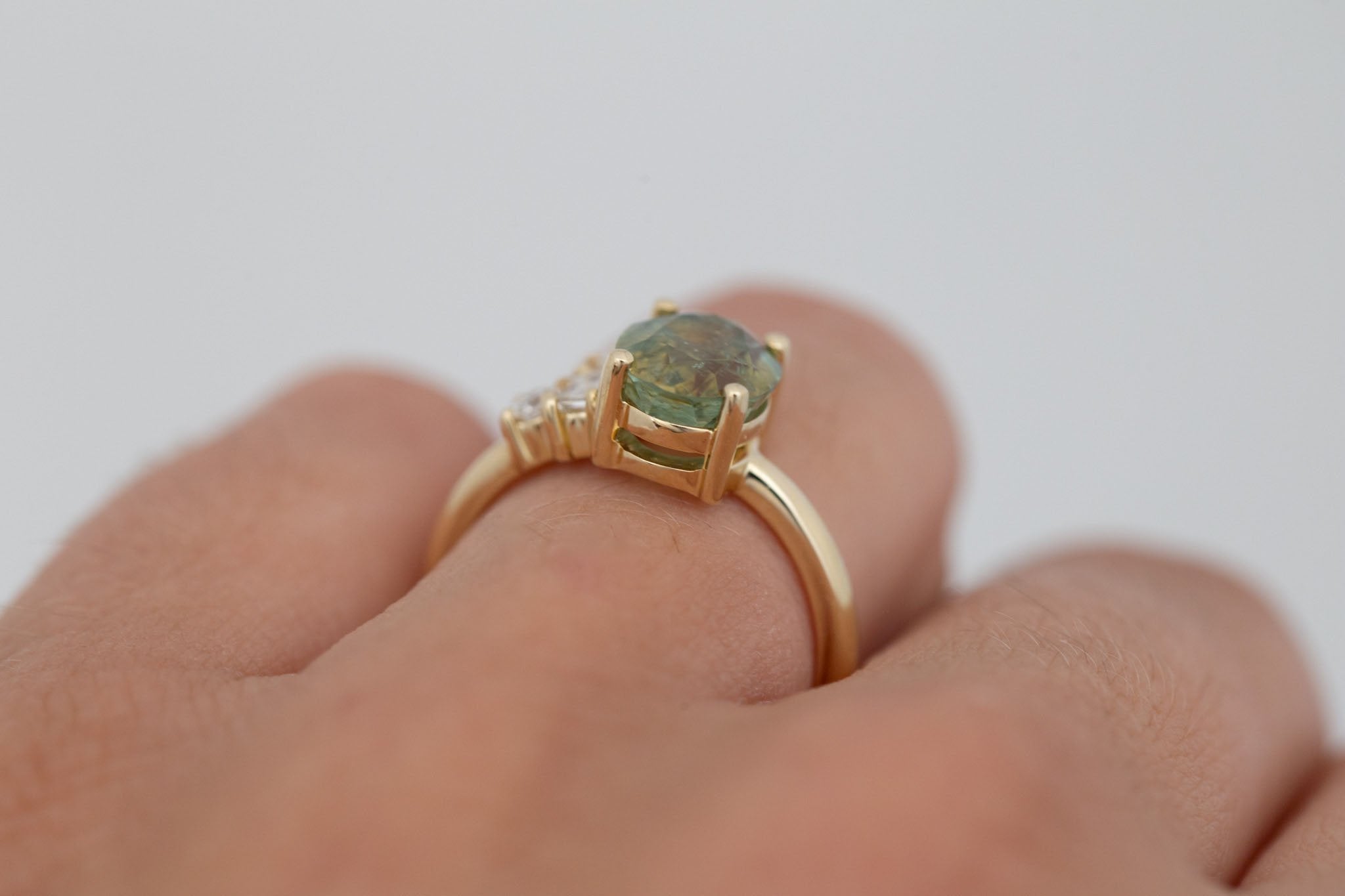 Freya Ring | Bicolor Sapphire + Diamond Cluster Engagement Ring 2.99 ct | 14k Recycled Gold | One of a Kind