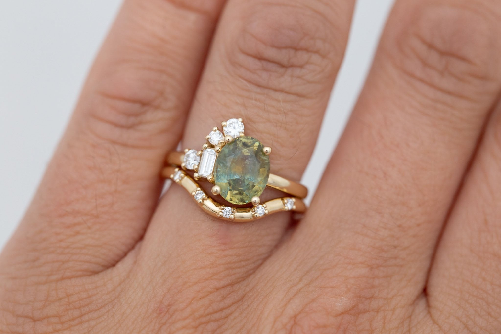 Freya Ring | Bicolor Sapphire + Diamond Cluster Engagement Ring 2.99 ct | 14k Recycled Gold | One of a Kind