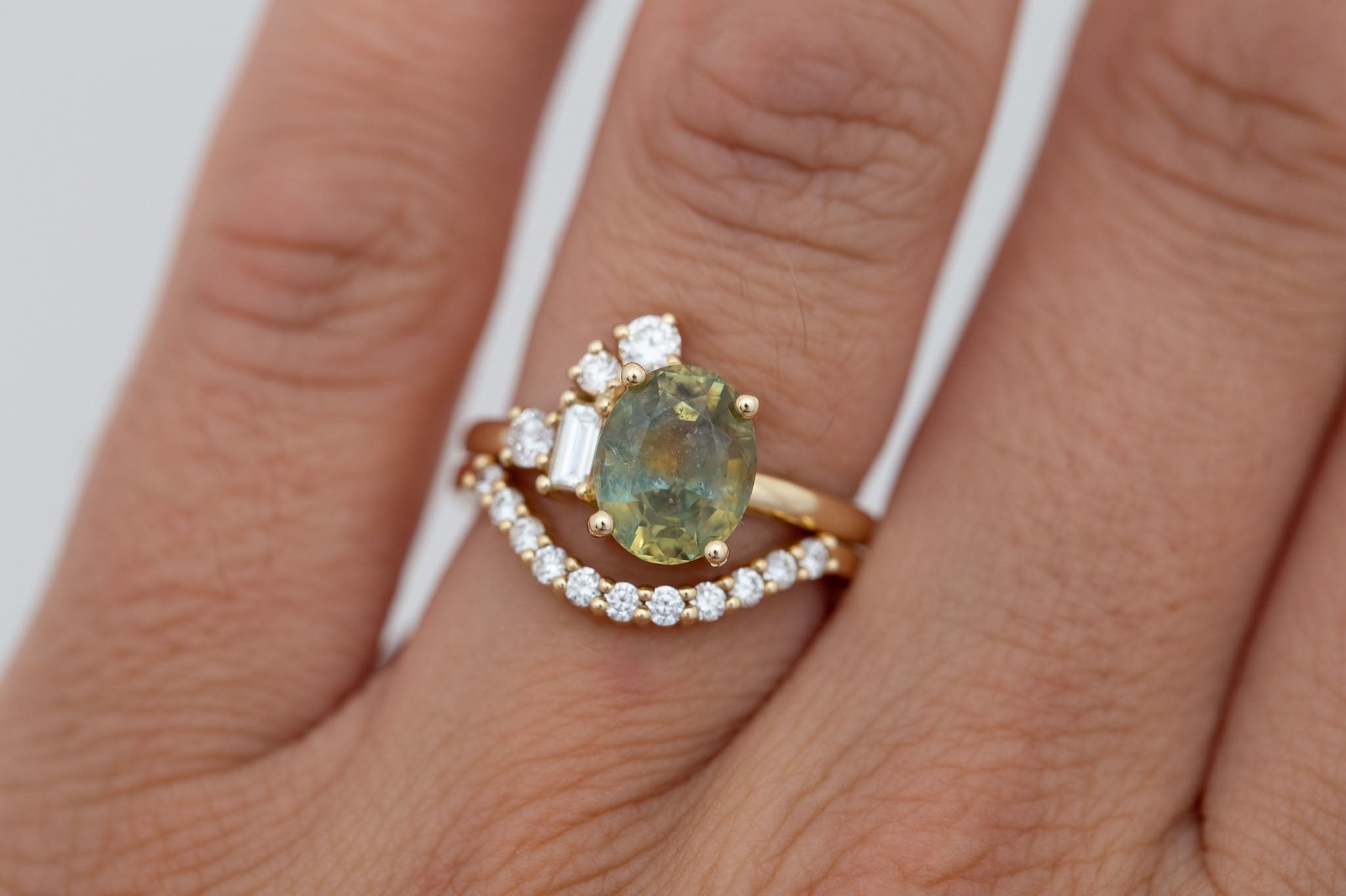 Freya Ring | Bicolor Sapphire + Diamond Cluster Engagement Ring 2.99 ct | 14k Recycled Gold | One of a Kind