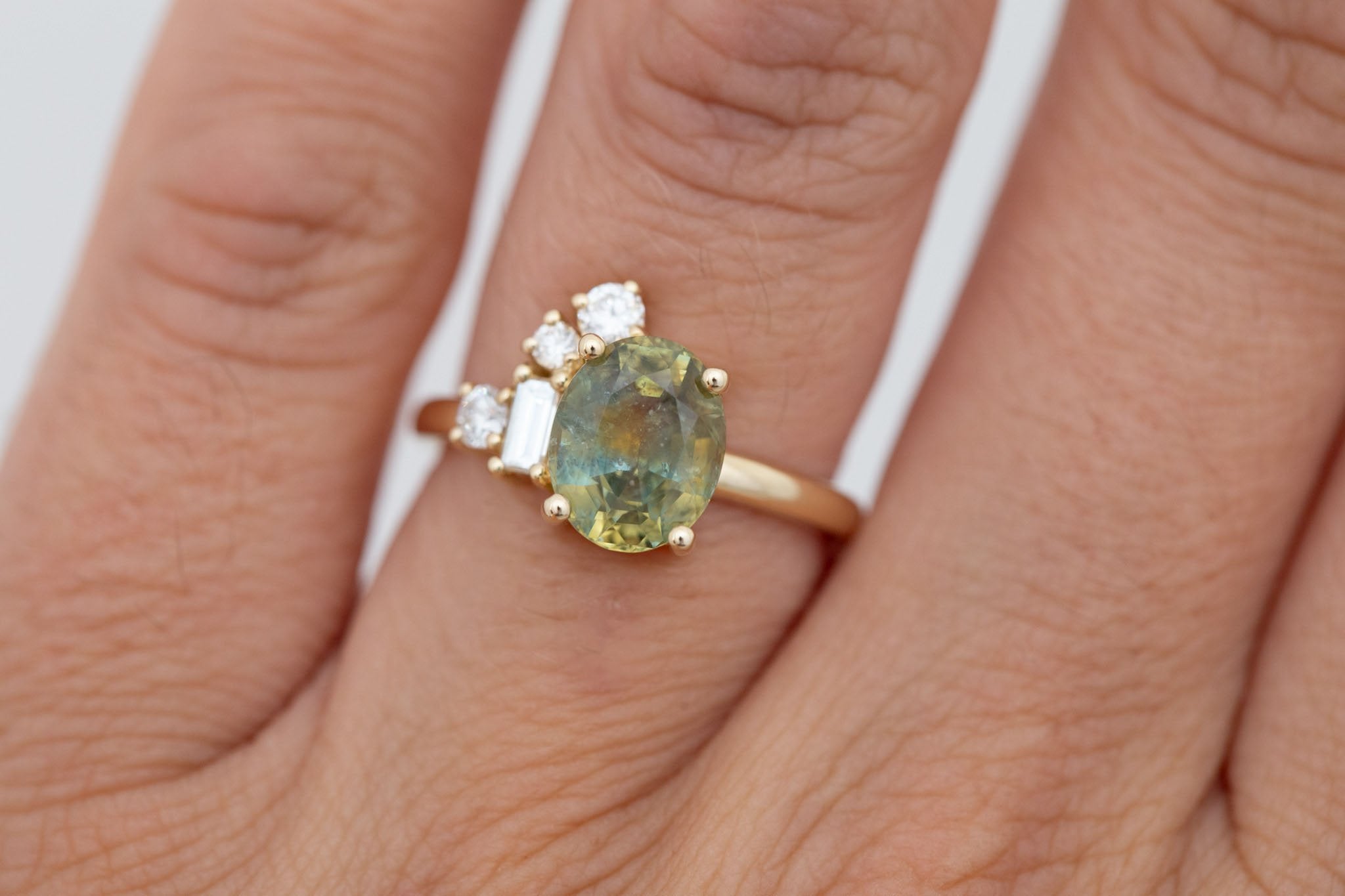 Freya Ring | Bicolor Sapphire + Diamond Cluster Engagement Ring 2.99 ct | 14k Recycled Gold | One of a Kind