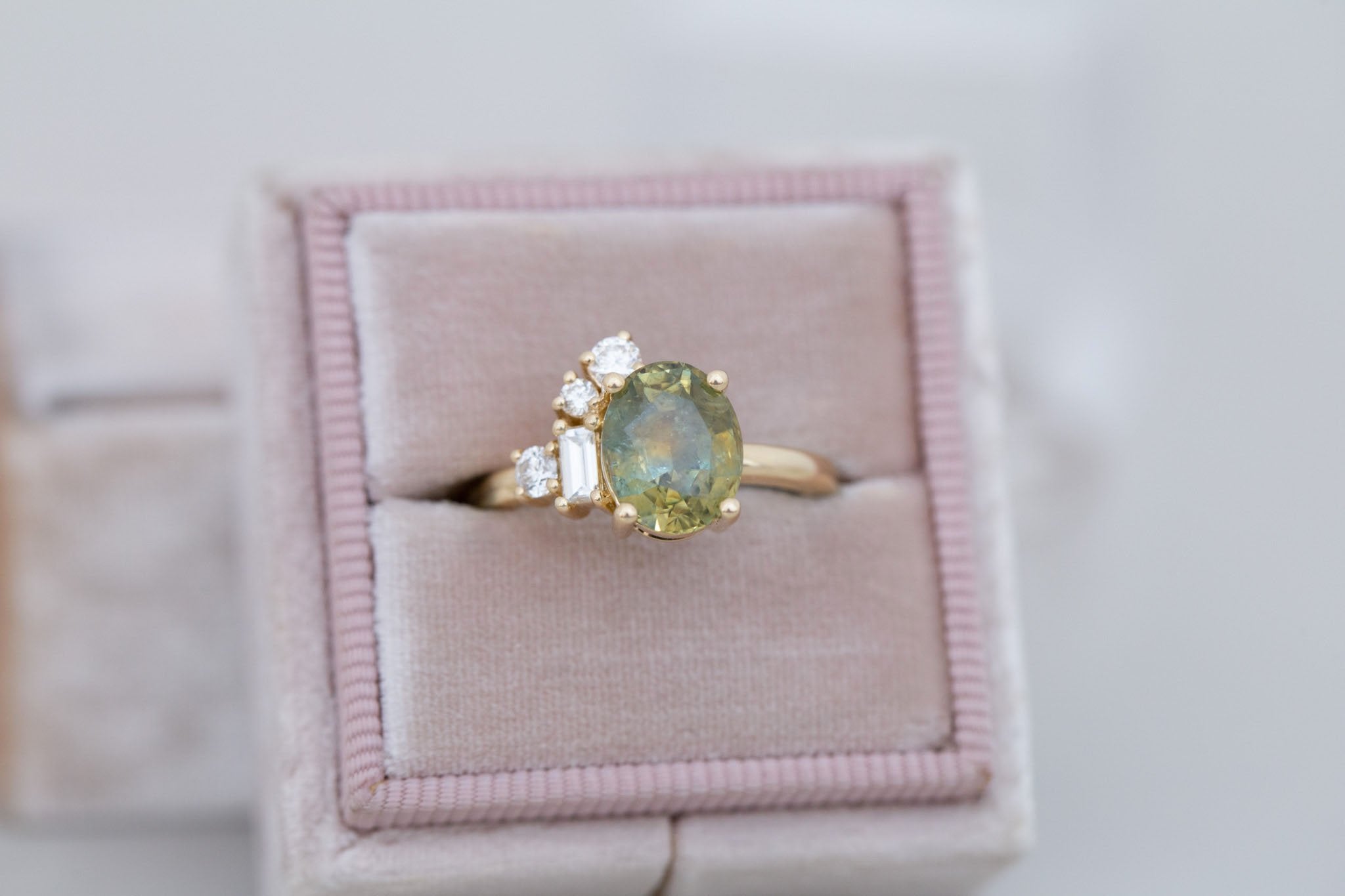 Freya Ring | Bicolor Sapphire + Diamond Cluster Engagement Ring 2.99 ct | 14k Recycled Gold | One of a Kind