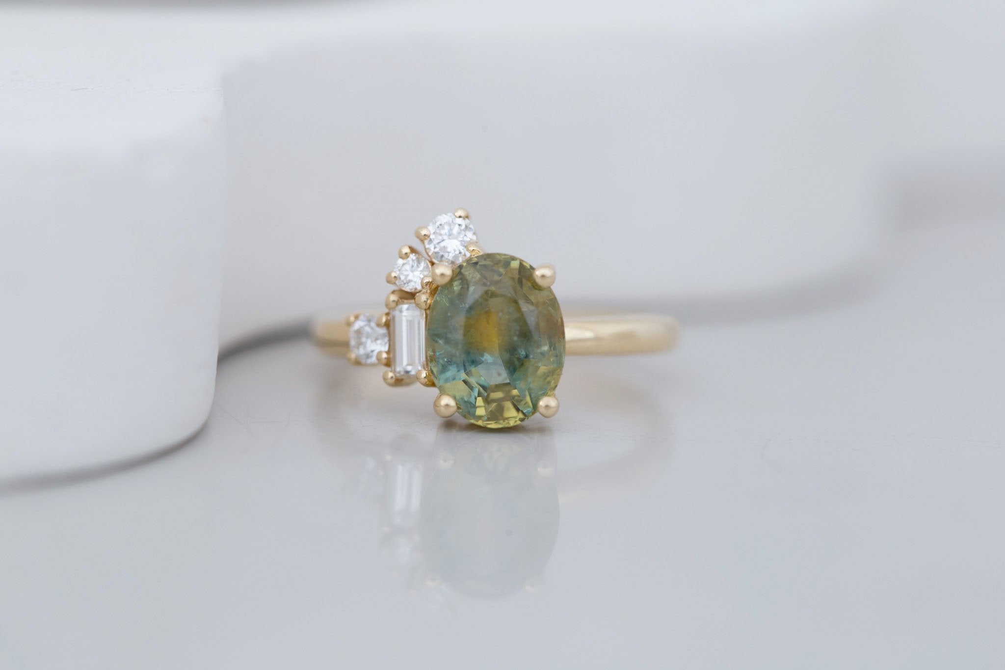Freya Ring | Bicolor Sapphire + Diamond Cluster Engagement Ring 2.99 ct | 14k Recycled Gold | One of a Kind