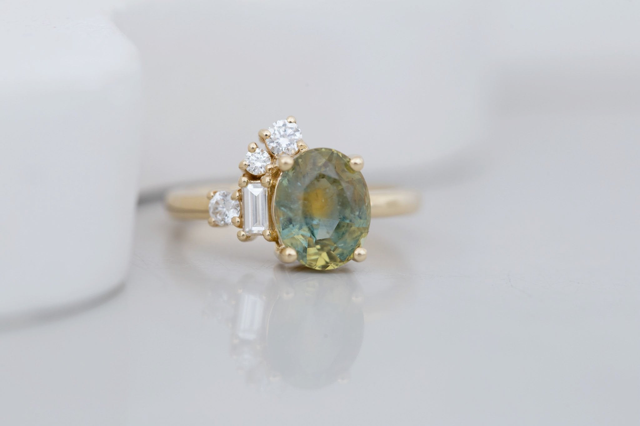 Freya Ring | Bicolor Sapphire + Diamond Cluster Engagement Ring 2.99 ct | 14k Recycled Gold | One of a Kind