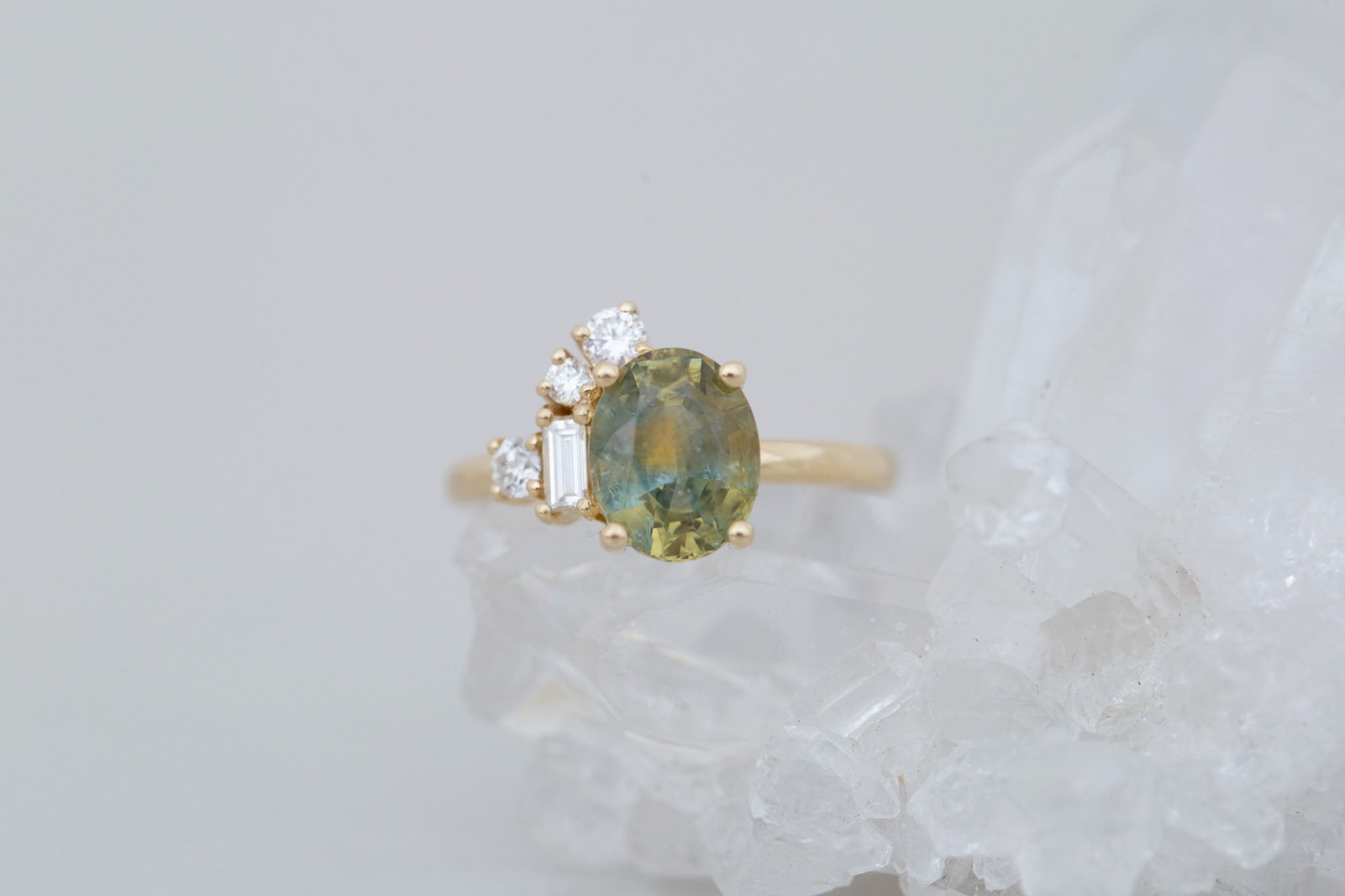 Freya Ring | Bicolor Sapphire + Diamond Cluster Engagement Ring 2.99 ct | 14k Recycled Gold | One of a Kind
