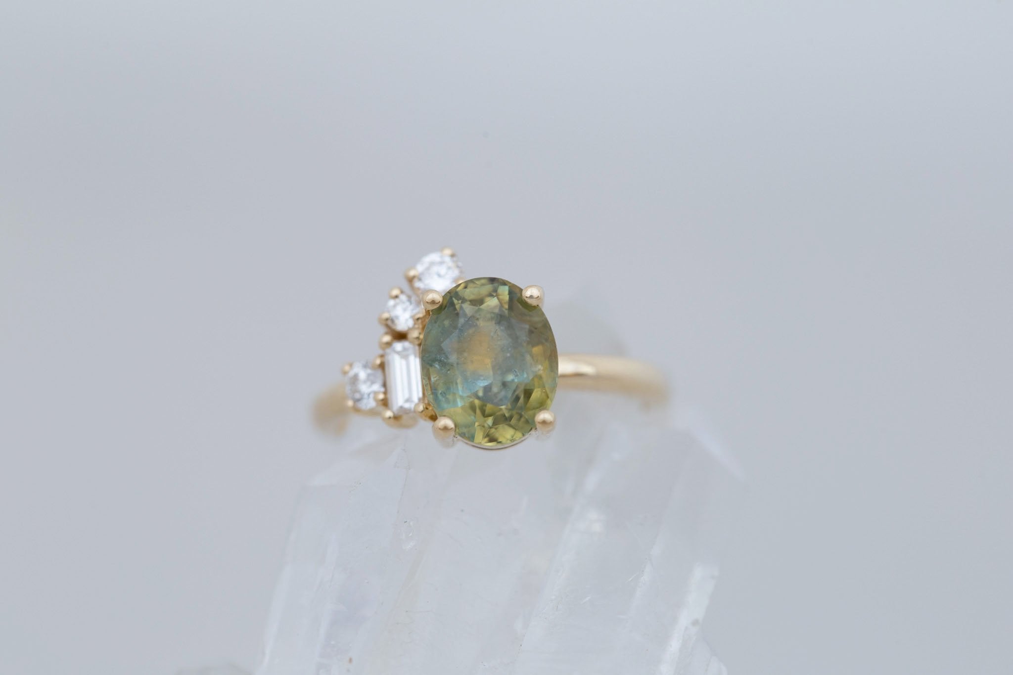 Freya Ring | Bicolor Sapphire + Diamond Cluster Engagement Ring 2.99 ct | 14k Recycled Gold | One of a Kind