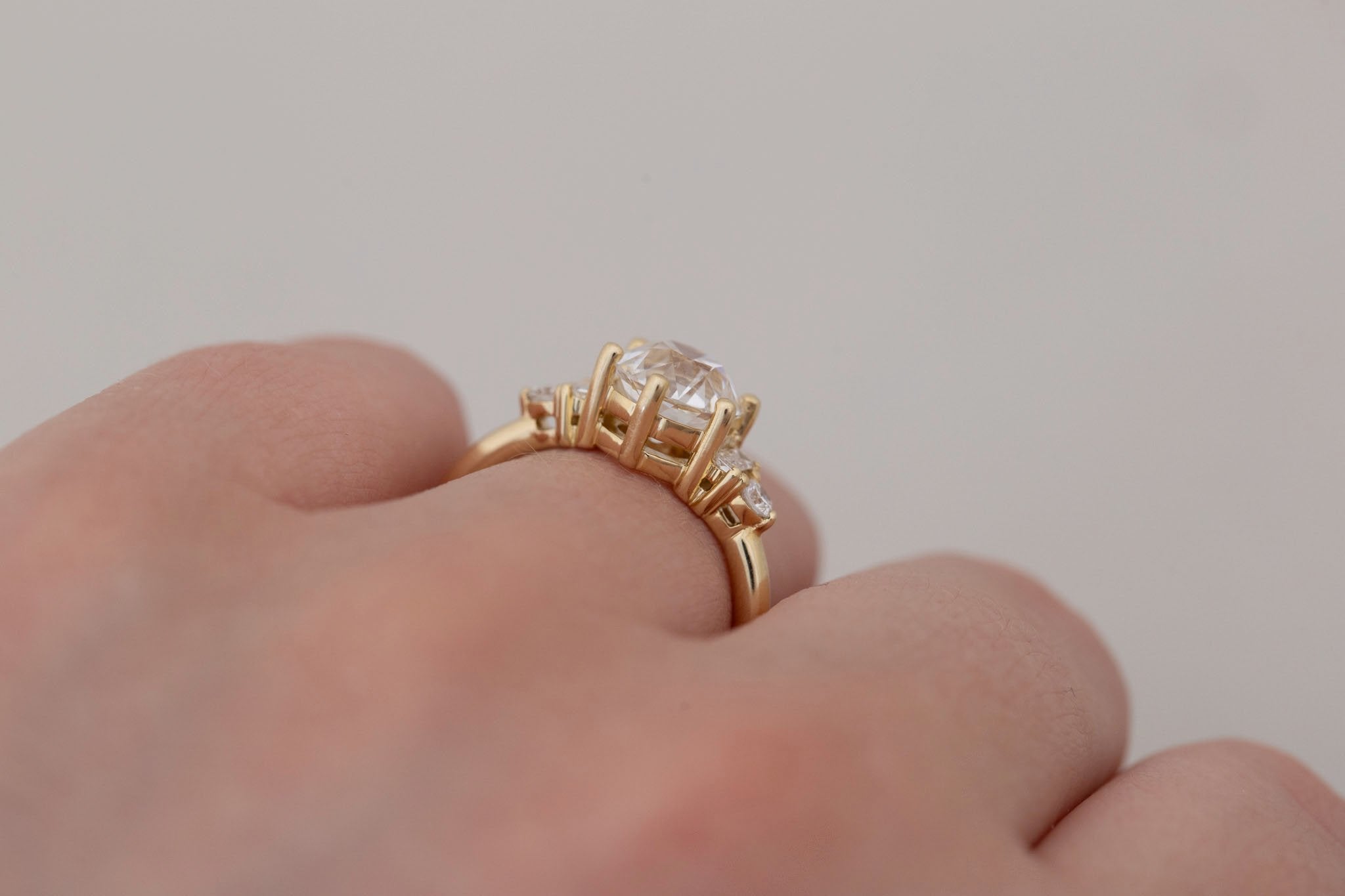 Alsea Ring | Lab Antique Round Cut Diamond + Baguette and Round Lab Diamond Accents Engagement Ring 2.00 ct | 14k Recycled Gold | One of a Kind