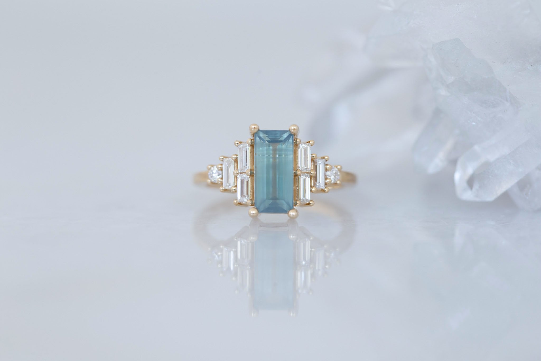 Delta Ring | Mint Montana Sapphire + Diamond Cluster Engagement Ring 2.00 ct | 14k Recycled Gold | One of a Kind