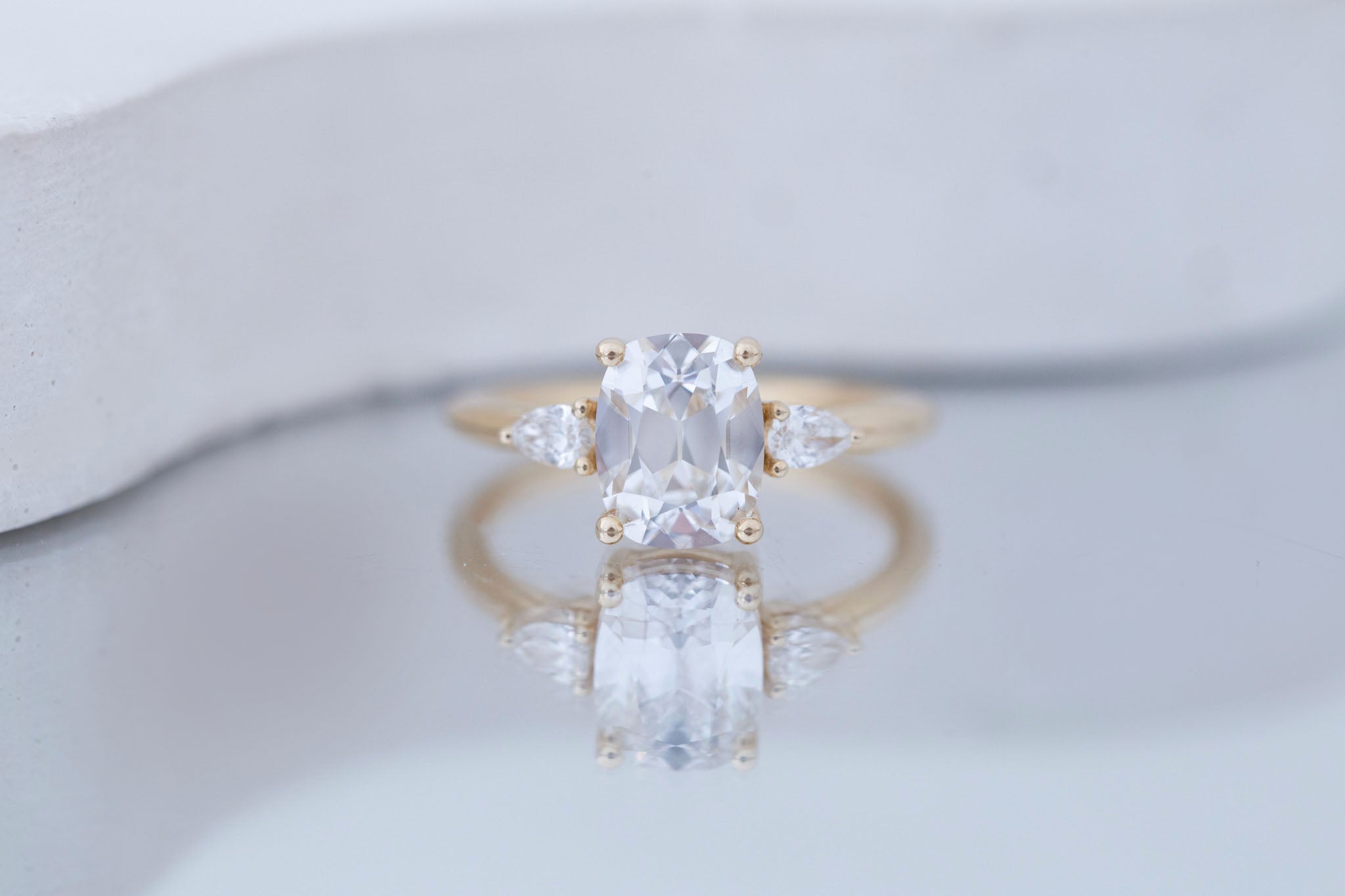 Iris Ring | Lab Diamond + Pear Diamond Accent Engagement Ring 2 ct | 14k Recycled Gold | One of a Kind