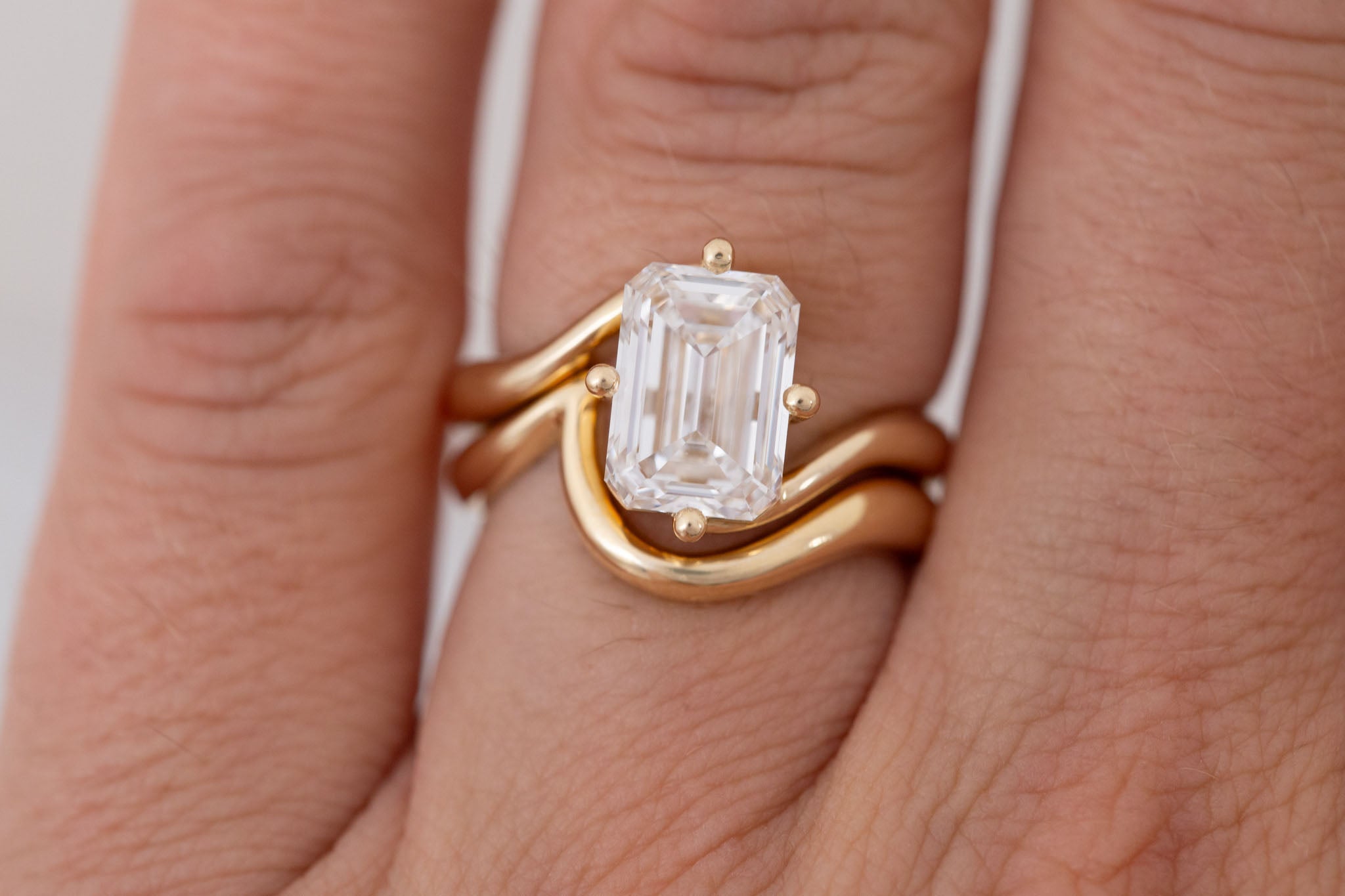 Marin Ring | Lab Emerald Cut Bypass Engagement Ring 3.01 ct | 14k Recycled Gold | One of a Kind