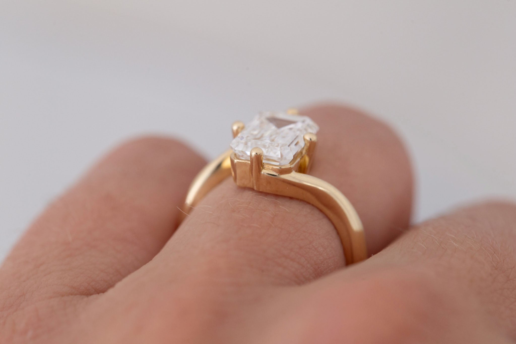 Marin Ring | Lab Emerald Cut Bypass Engagement Ring 3.01 ct | 14k Recycled Gold | One of a Kind