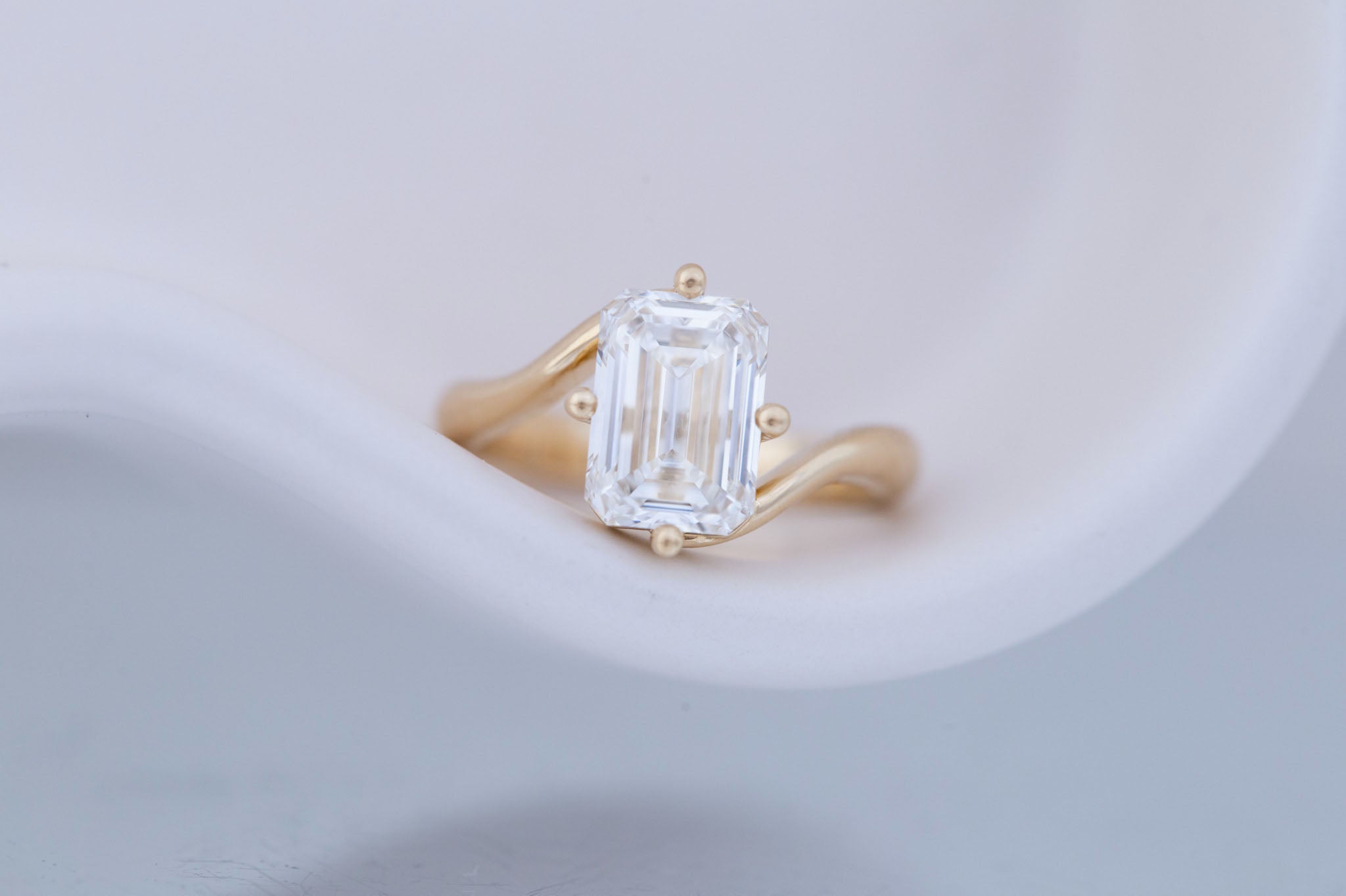 Marin Ring | Lab Emerald Cut Bypass Engagement Ring 3.01 ct | 14k Recycled Gold | One of a Kind