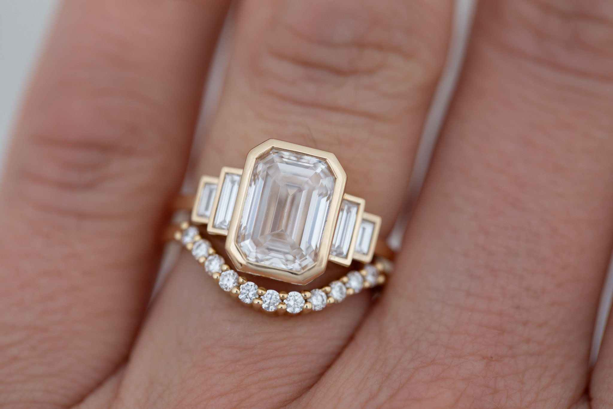 Ash Ring | Lab Emerald Cut Diamond + Diamond Baguette Engagement Ring 3.07 ct | 14k Recycled Gold | One of a Kind