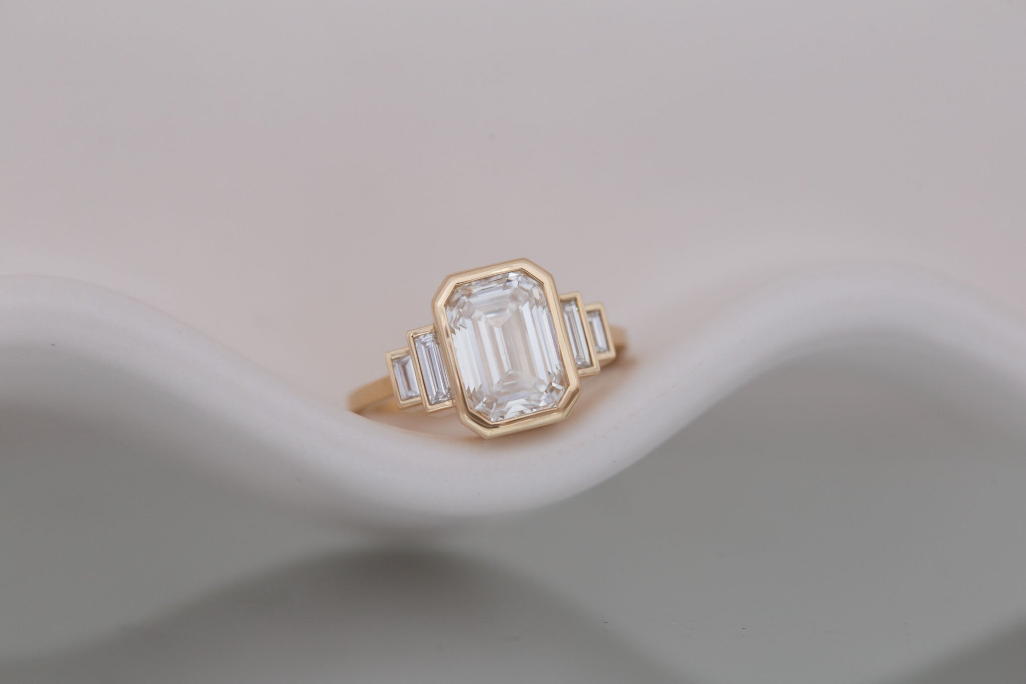 Ash Ring | Lab Emerald Cut Diamond + Diamond Baguette Engagement Ring 3.07 ct | 14k Recycled Gold | One of a Kind