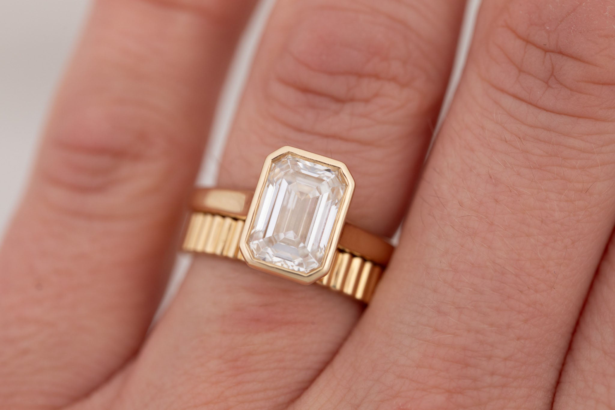 Avens Ring | Lab Emerald Cut Diamond Solitaire Engagement Ring 3.07 ct | 14k Recycled Gold | One of a Kind
