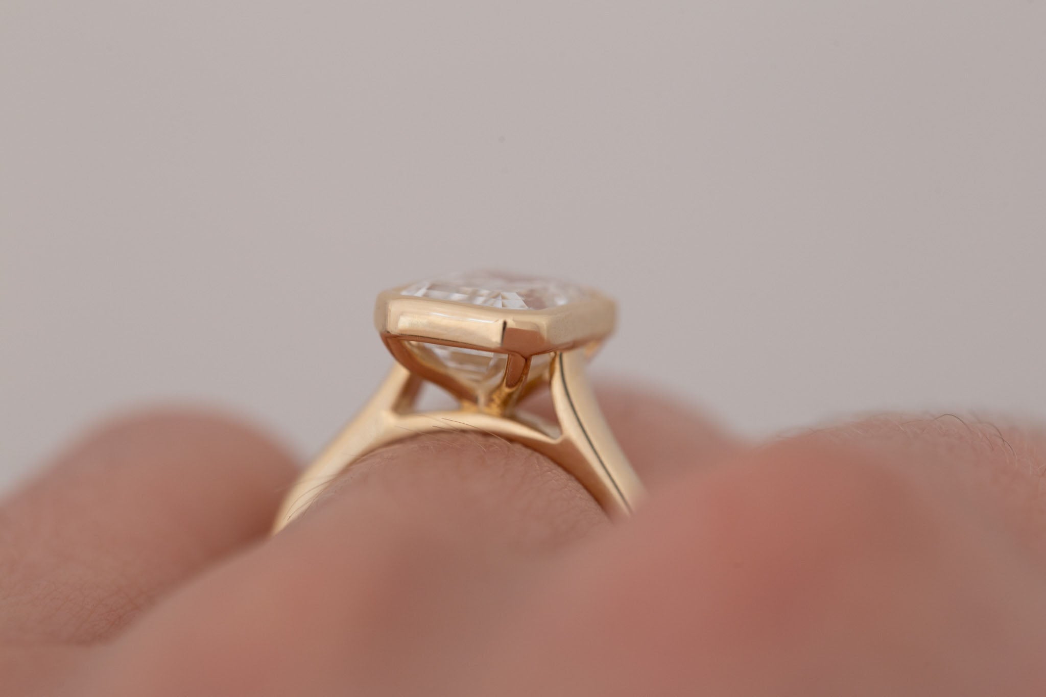 Avens Ring | Lab Emerald Cut Diamond Solitaire Engagement Ring 3.07 ct | 14k Recycled Gold | One of a Kind