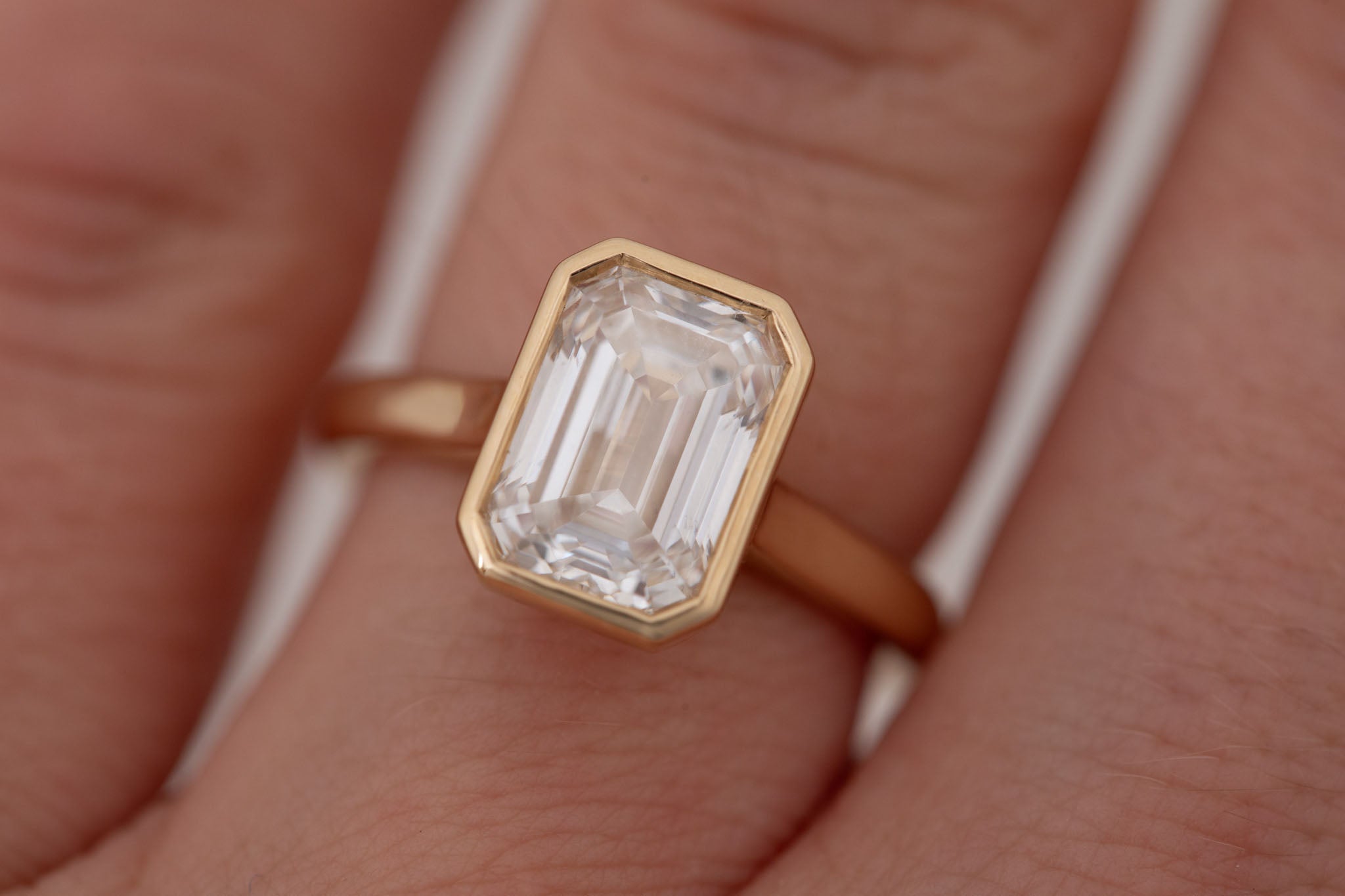 Avens Ring | Lab Emerald Cut Diamond Solitaire Engagement Ring 3.07 ct | 14k Recycled Gold | One of a Kind