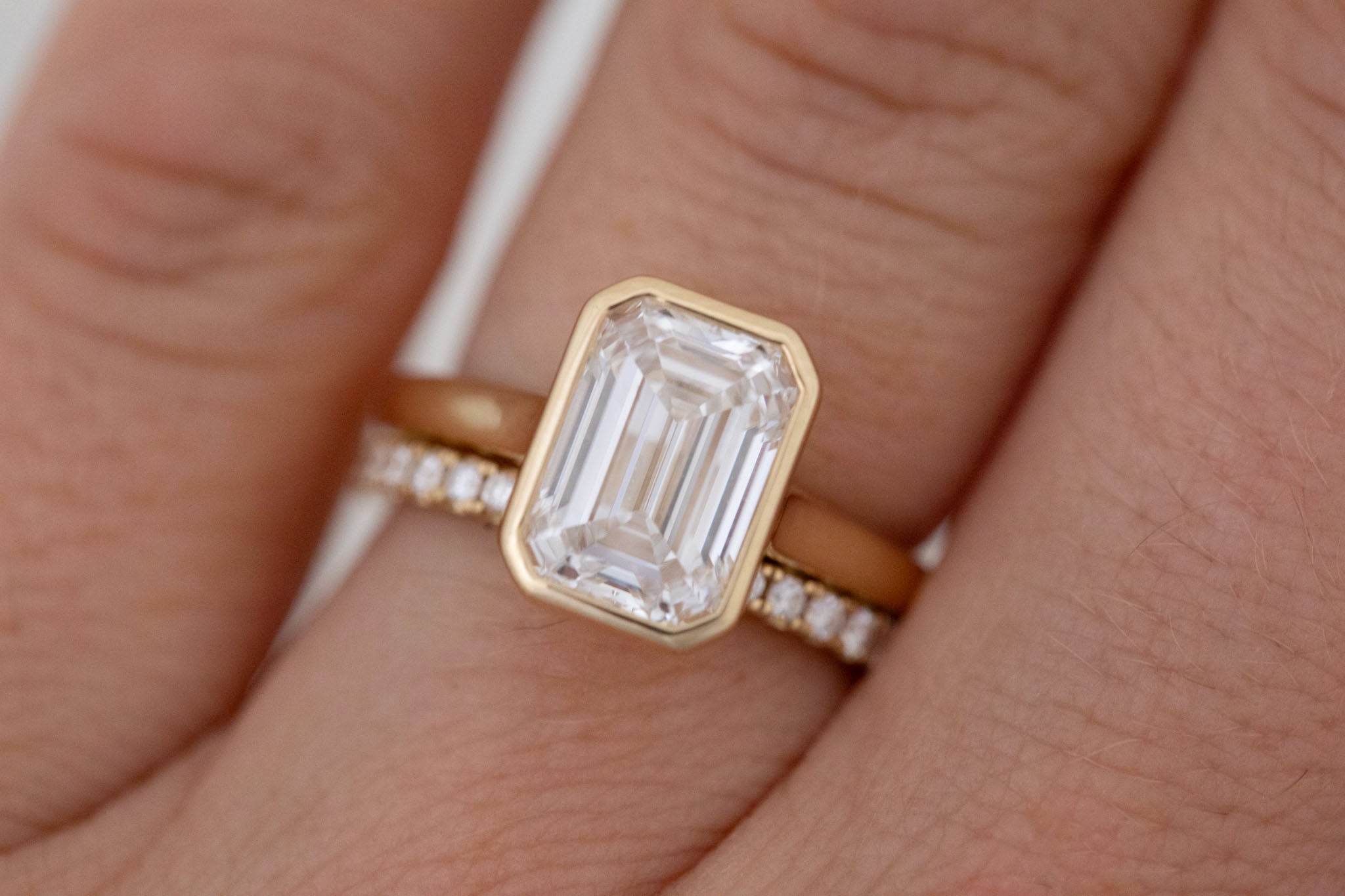 Avens Ring | Lab Emerald Cut Diamond Solitaire Engagement Ring 3.09 ct | 14k Recycled Gold | One of a Kind