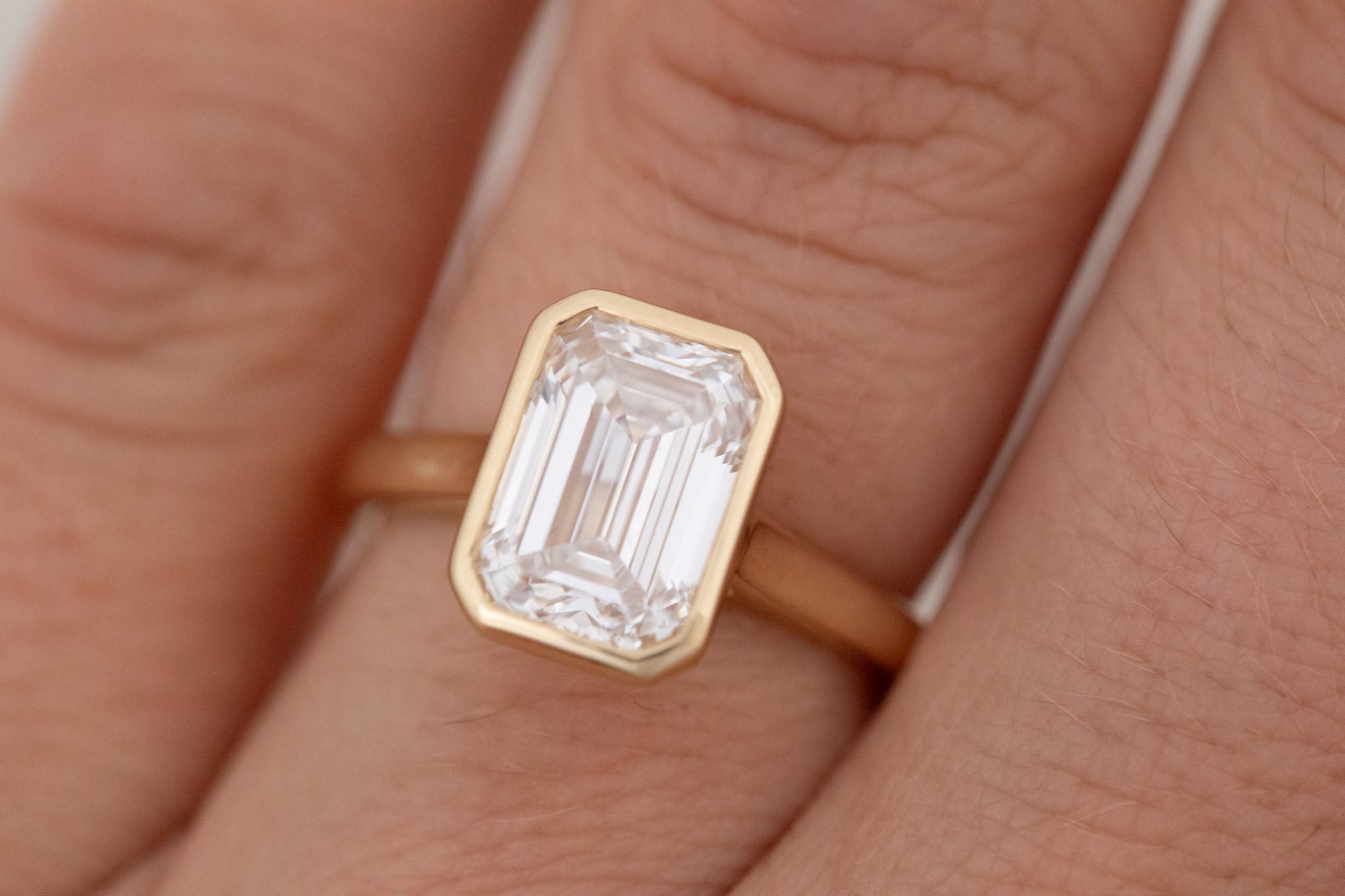 Avens Ring | Lab Emerald Cut Diamond Solitaire Engagement Ring 3.09 ct | 14k Recycled Gold | One of a Kind