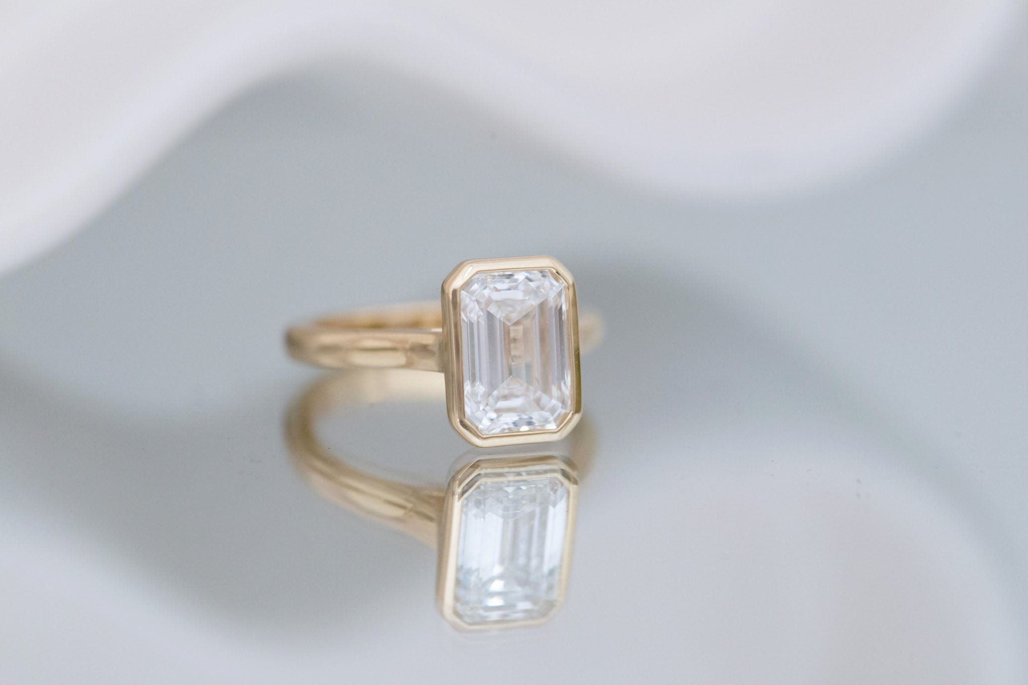 Avens Ring | Lab Emerald Cut Diamond Solitaire Engagement Ring 3.09 ct | 14k Recycled Gold | One of a Kind