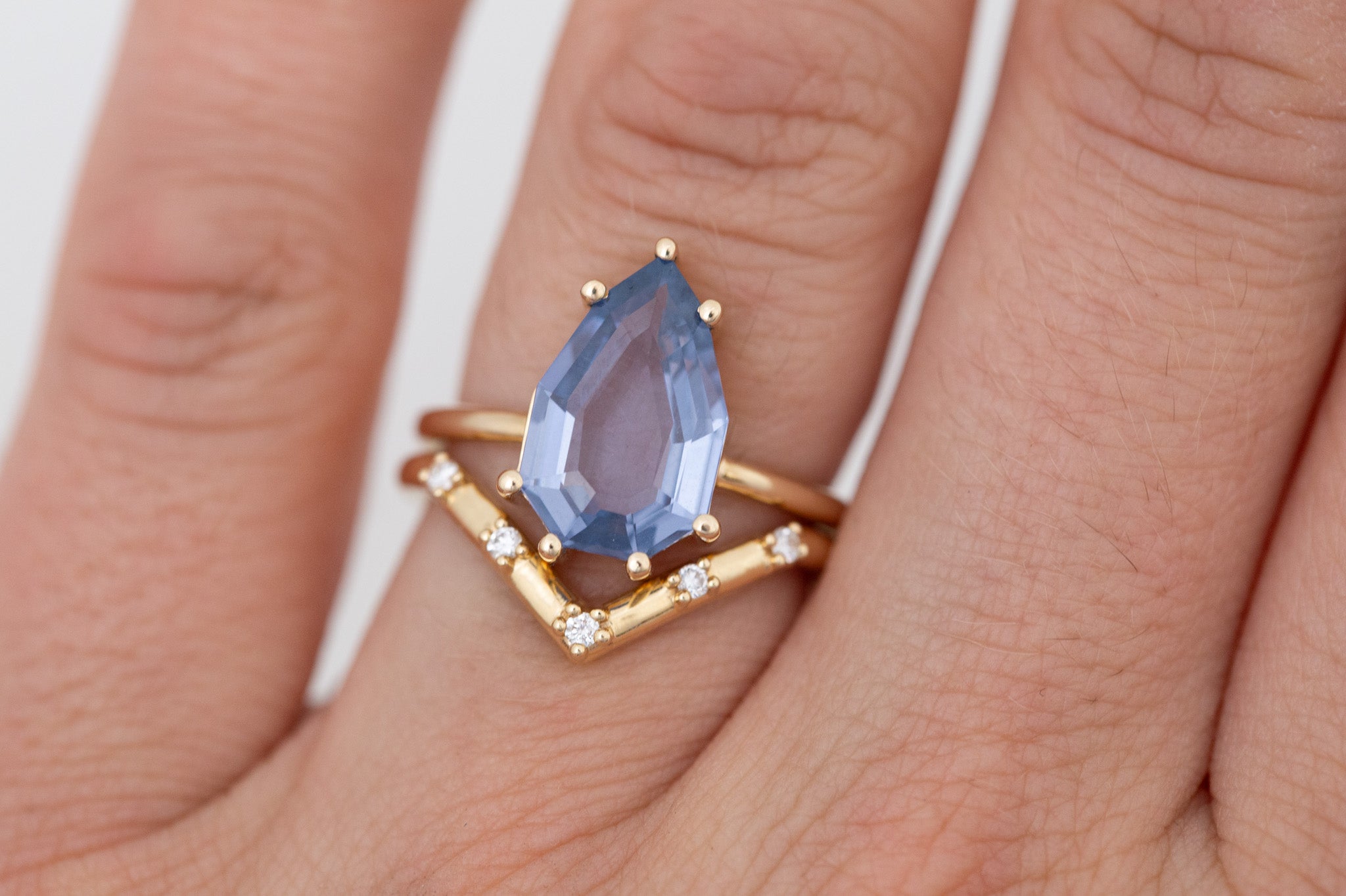 Mesa Ring | Step Cut Geometric Pear Spinel Solitaire Engagement Ring 3.56 ct | 14k Recycled Gold | One of a Kind
