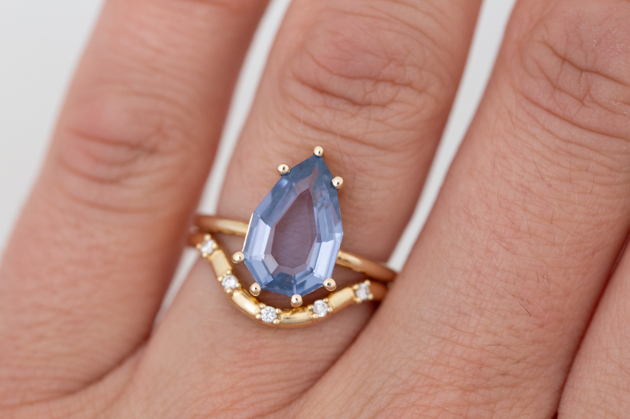 Mesa Ring | Step Cut Geometric Pear Spinel Solitaire Engagement Ring 3.56 ct | 14k Recycled Gold | One of a Kind