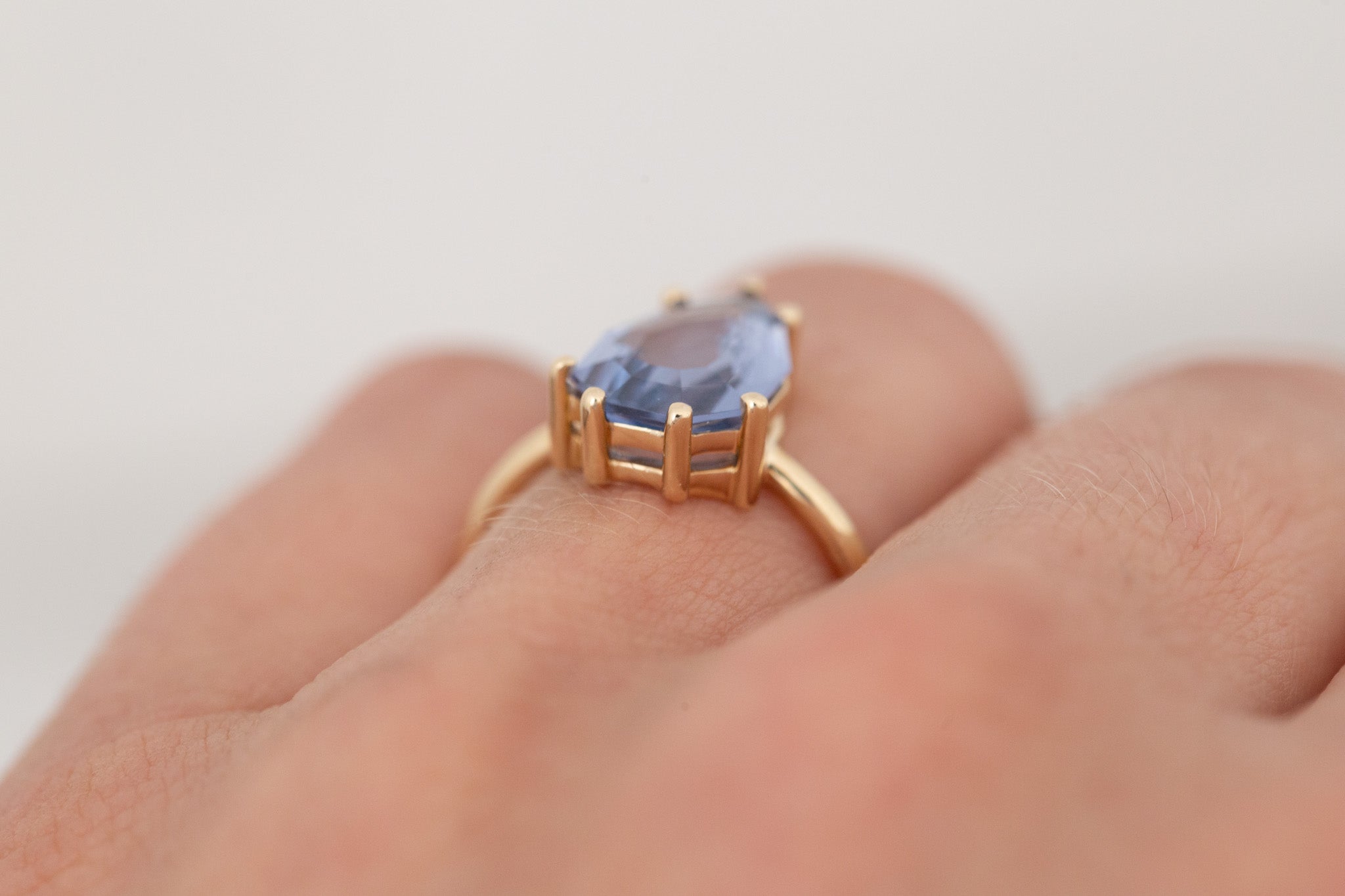 Mesa Ring | Step Cut Geometric Pear Spinel Solitaire Engagement Ring 3.56 ct | 14k Recycled Gold | One of a Kind