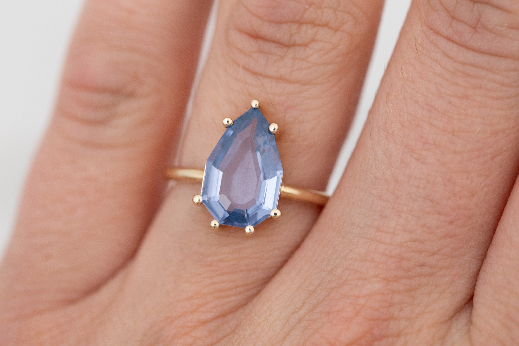Mesa Ring | Step Cut Geometric Pear Spinel Solitaire Engagement Ring 3.56 ct | 14k Recycled Gold | One of a Kind